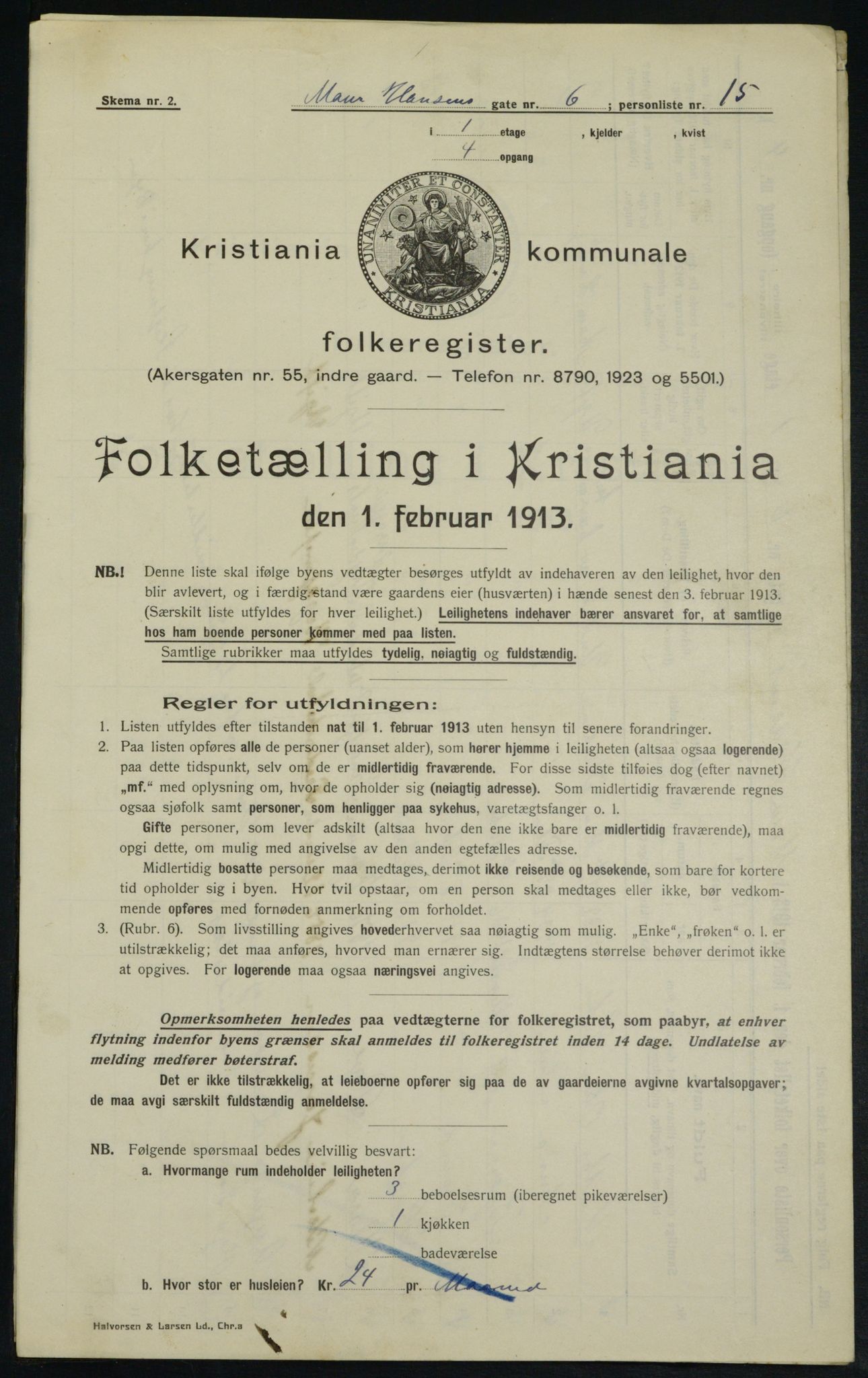 OBA, Municipal Census 1913 for Kristiania, 1913, p. 64833