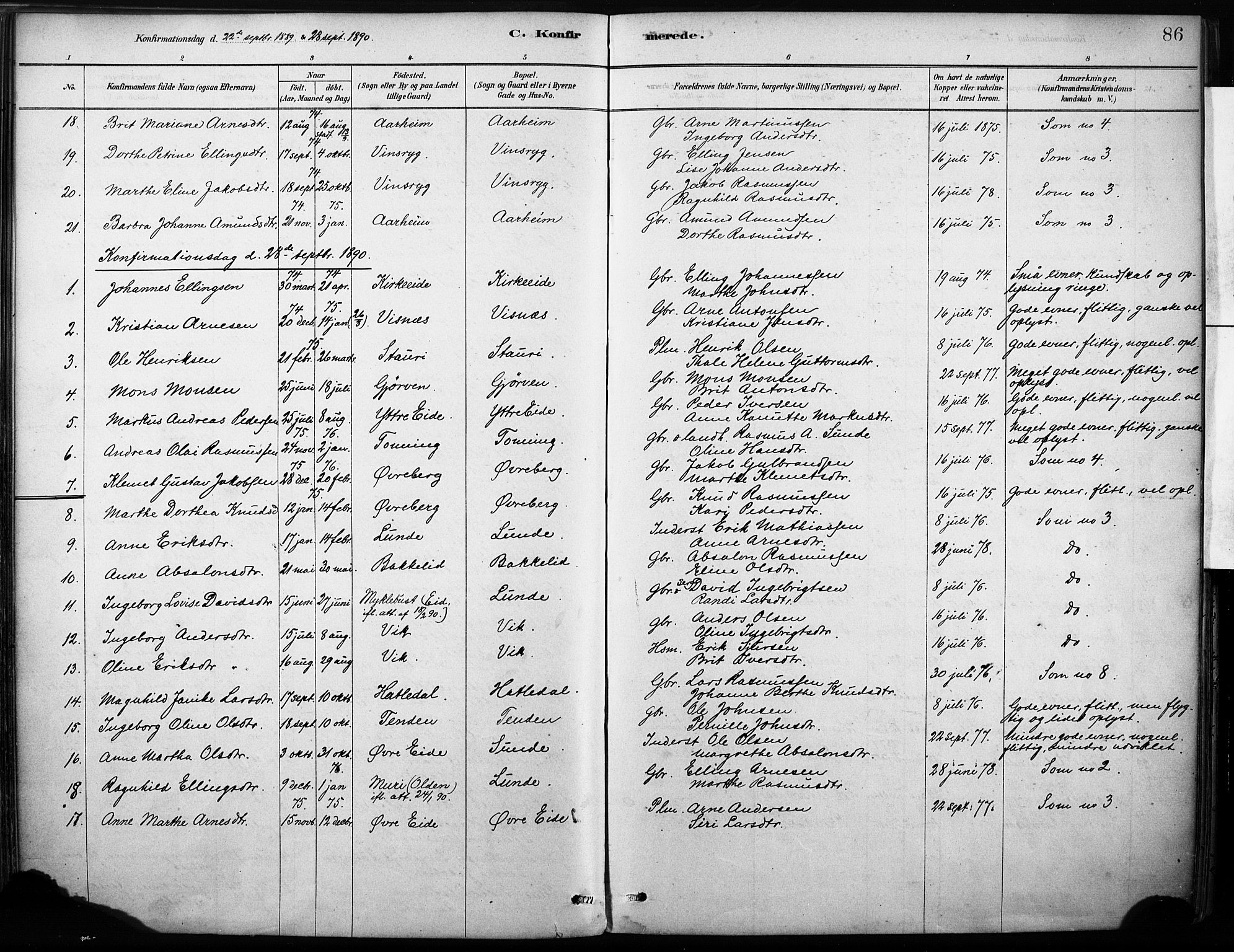 Stryn Sokneprestembete, AV/SAB-A-82501: Parish register (official) no. B 1, 1878-1907, p. 86