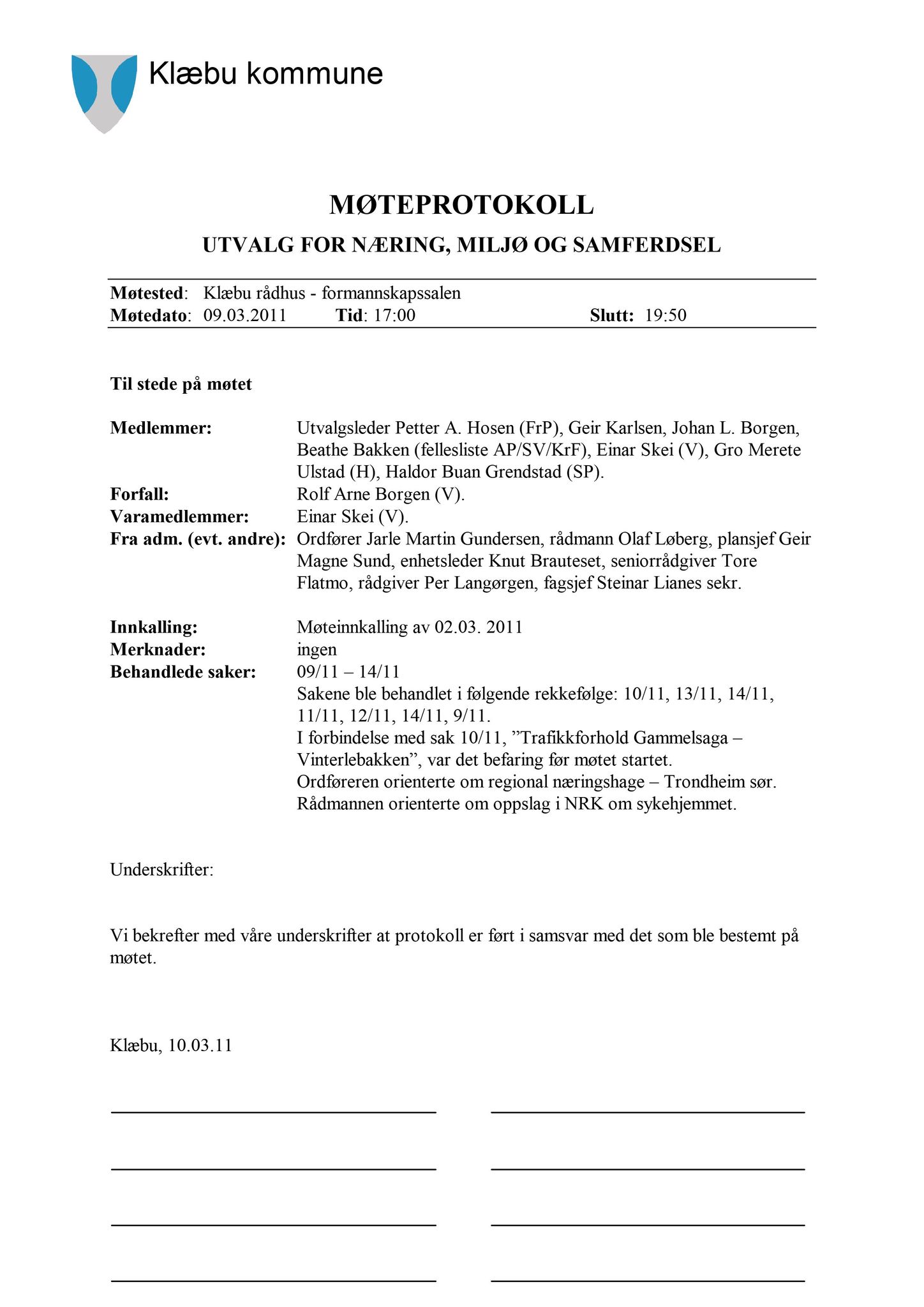 Klæbu Kommune, TRKO/KK/13-NMS/L004: Utvalg for næring, miljø og samferdsel, 2011, p. 139