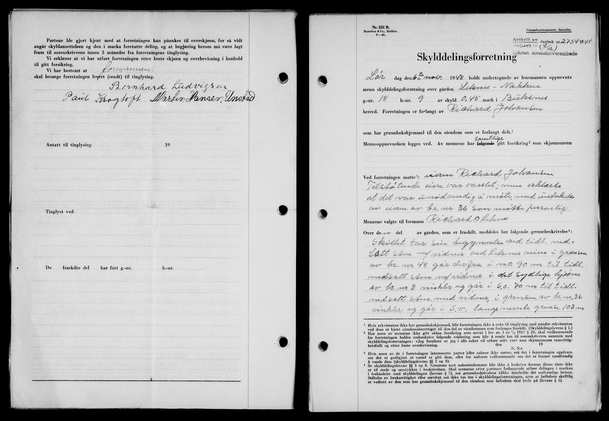 Lofoten sorenskriveri, SAT/A-0017/1/2/2C/L0020a: Mortgage book no. 20a, 1948-1949, Diary no: : 2754/1948