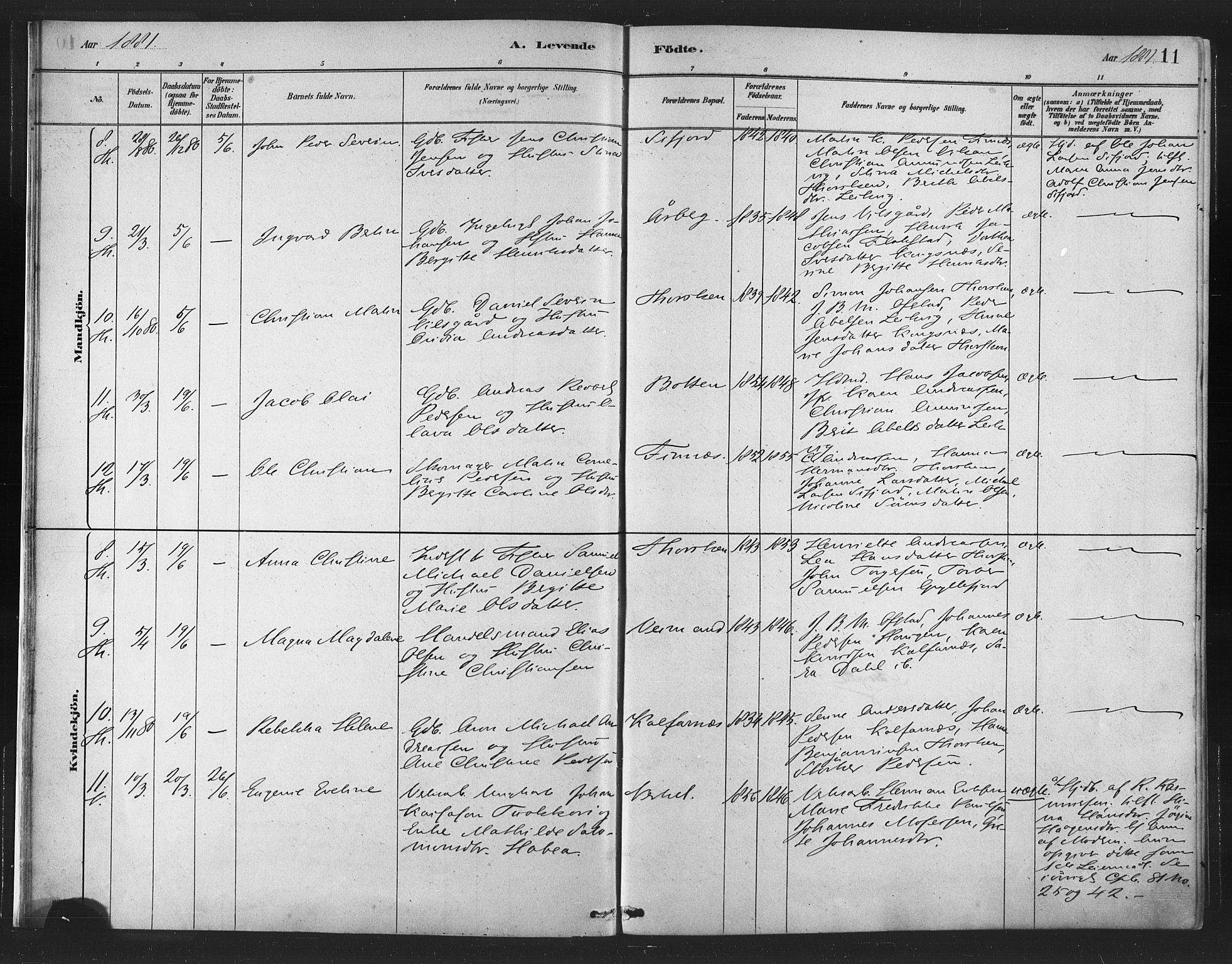 Berg sokneprestkontor, AV/SATØ-S-1318/G/Ga/Gaa/L0004kirke: Parish register (official) no. 4, 1880-1894, p. 11