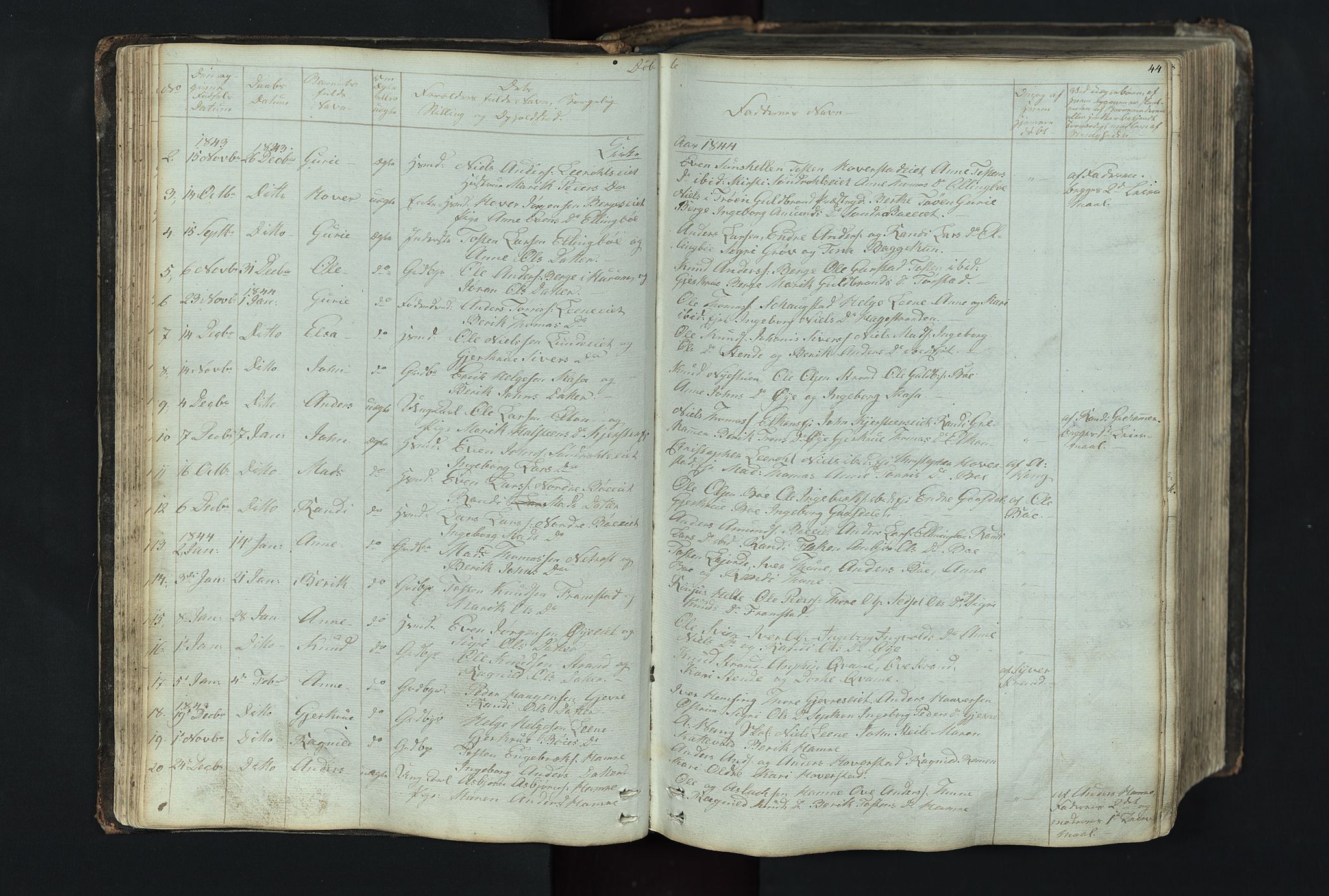 Vang prestekontor, Valdres, SAH/PREST-140/H/Hb/L0004: Parish register (copy) no. 4, 1835-1892, p. 44