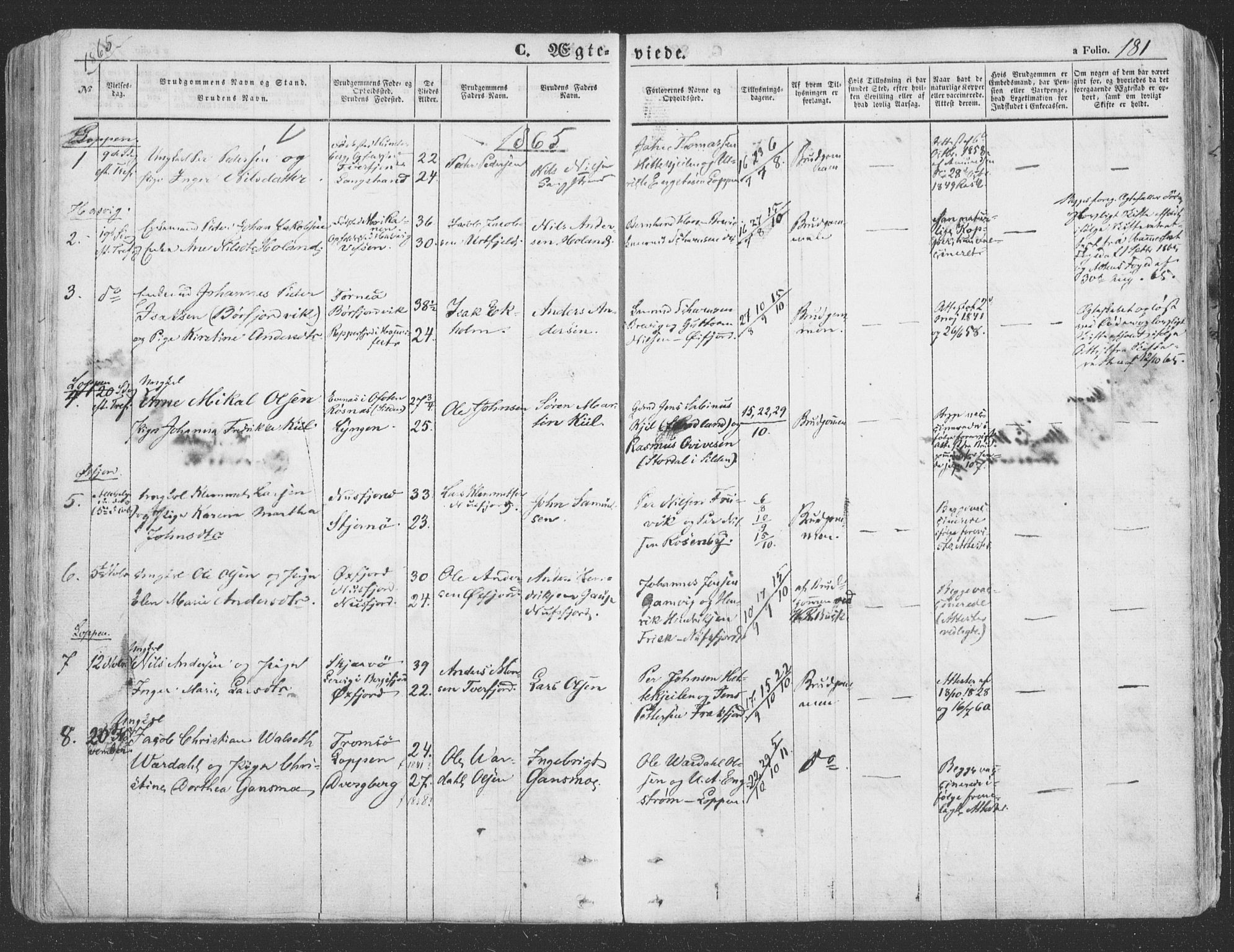 Loppa sokneprestkontor, SATØ/S-1339/H/Ha/L0004kirke: Parish register (official) no. 4, 1849-1868, p. 181