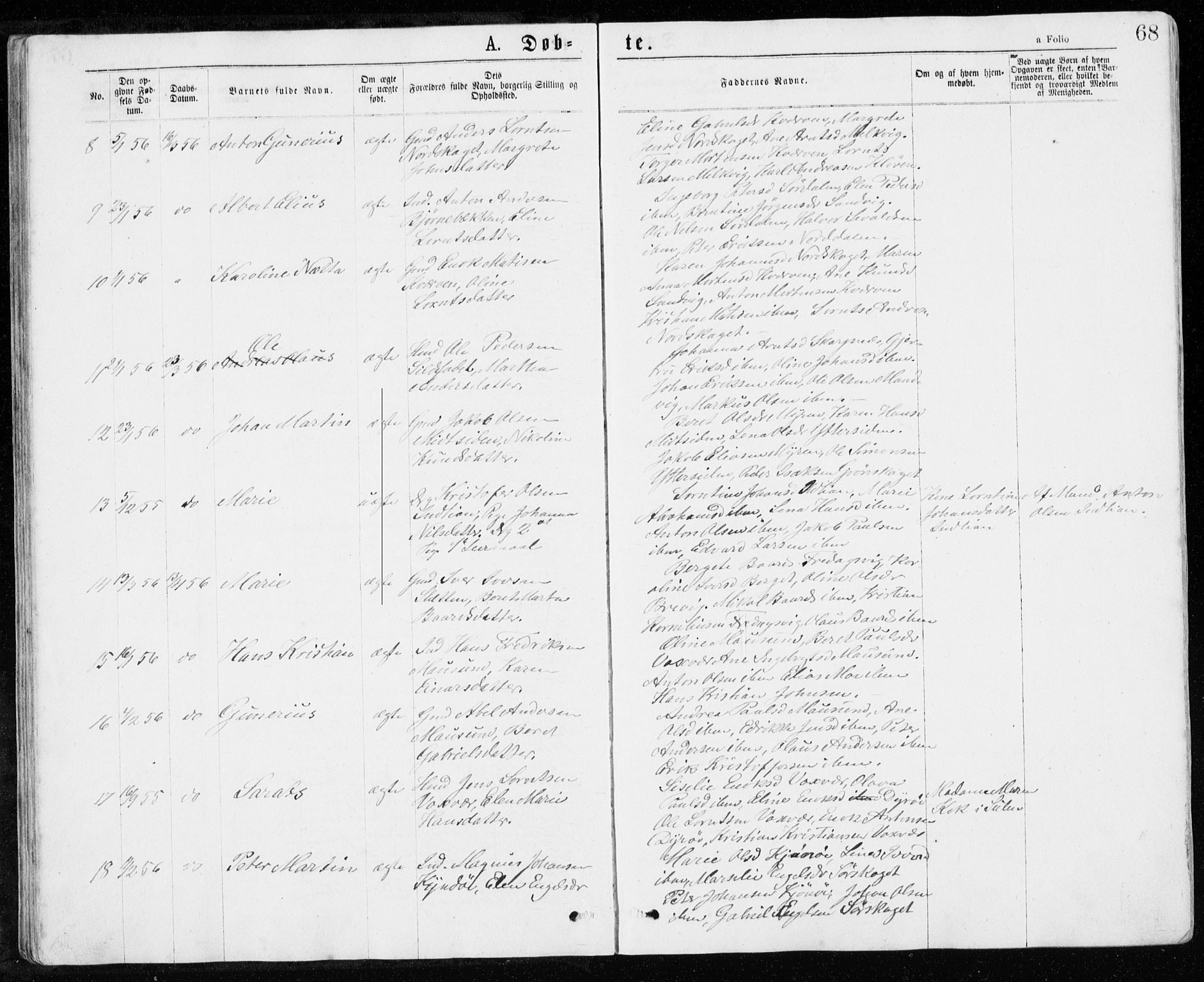 Ministerialprotokoller, klokkerbøker og fødselsregistre - Sør-Trøndelag, SAT/A-1456/640/L0576: Parish register (official) no. 640A01, 1846-1876, p. 68