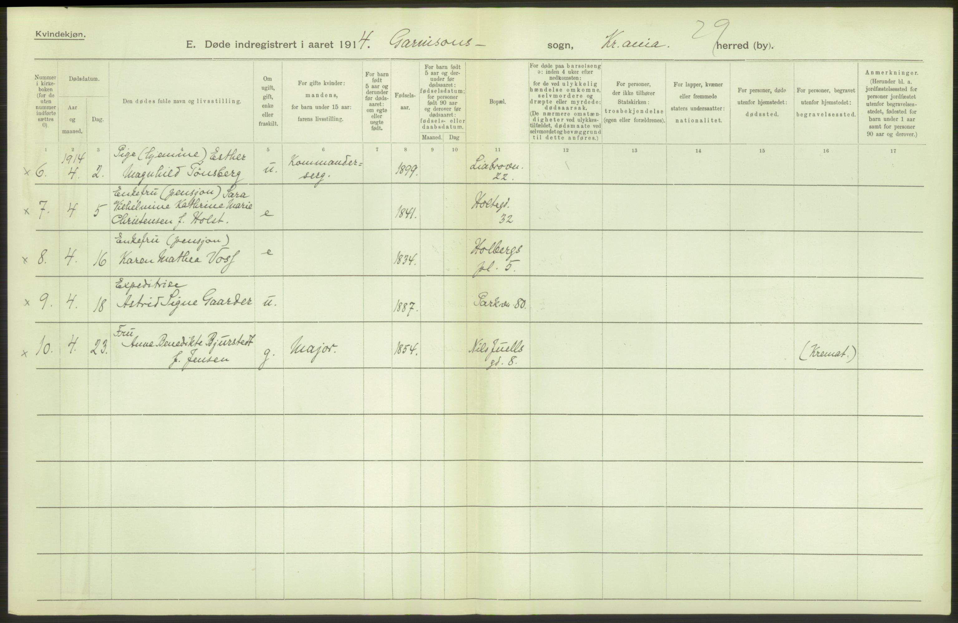 Statistisk sentralbyrå, Sosiodemografiske emner, Befolkning, AV/RA-S-2228/D/Df/Dfb/Dfbd/L0008: Kristiania: Døde, 1914, p. 36