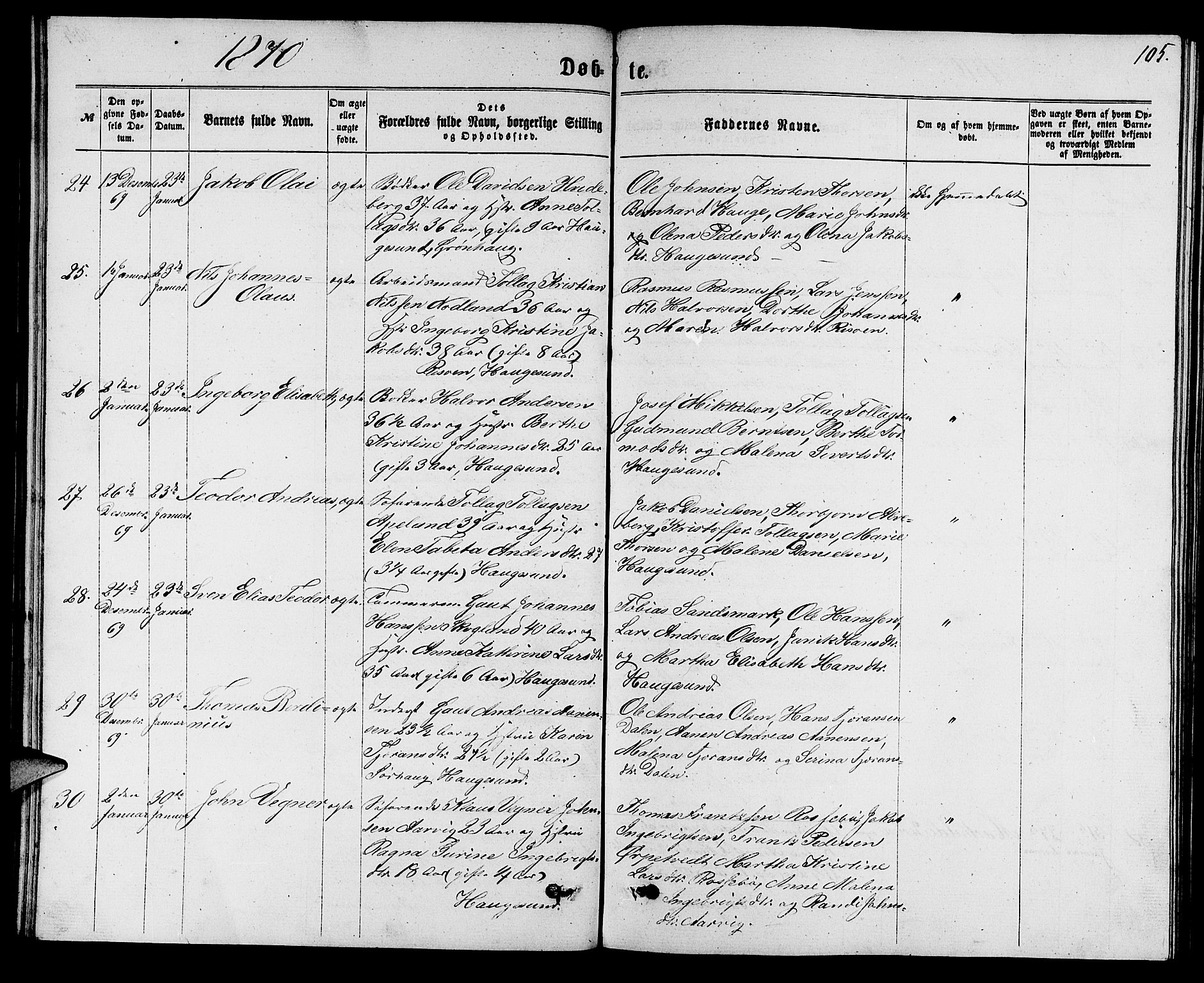 Torvastad sokneprestkontor, AV/SAST-A -101857/H/Ha/Hab/L0007: Parish register (copy) no. B 7, 1866-1873, p. 105