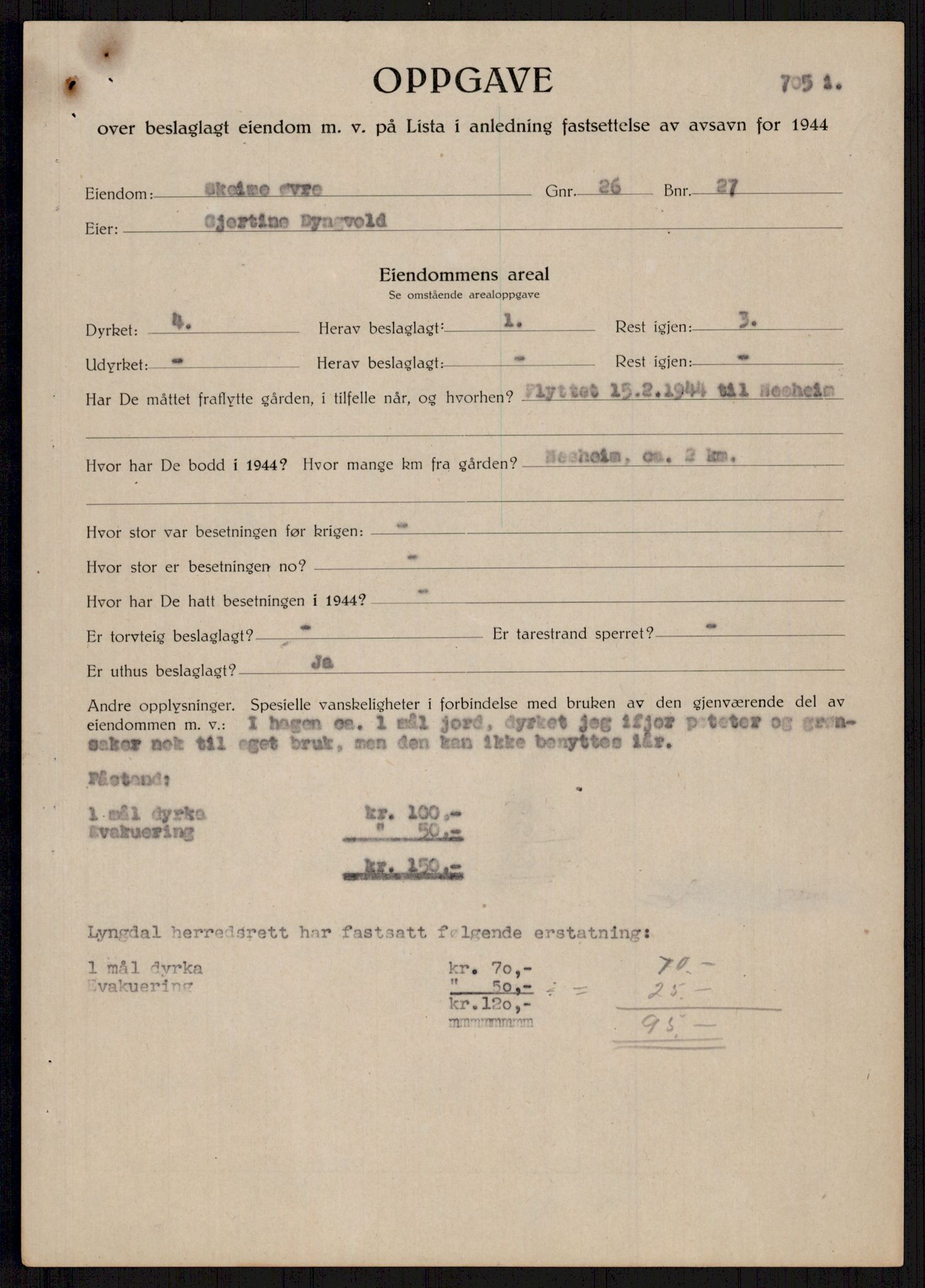 Forsvarsdepartementet, 10. kontor / Oppgjørskontoret, AV/RA-RAFA-1225/D/Db/L0178: Lista oppgjørskontor, 1941-1947, p. 1774