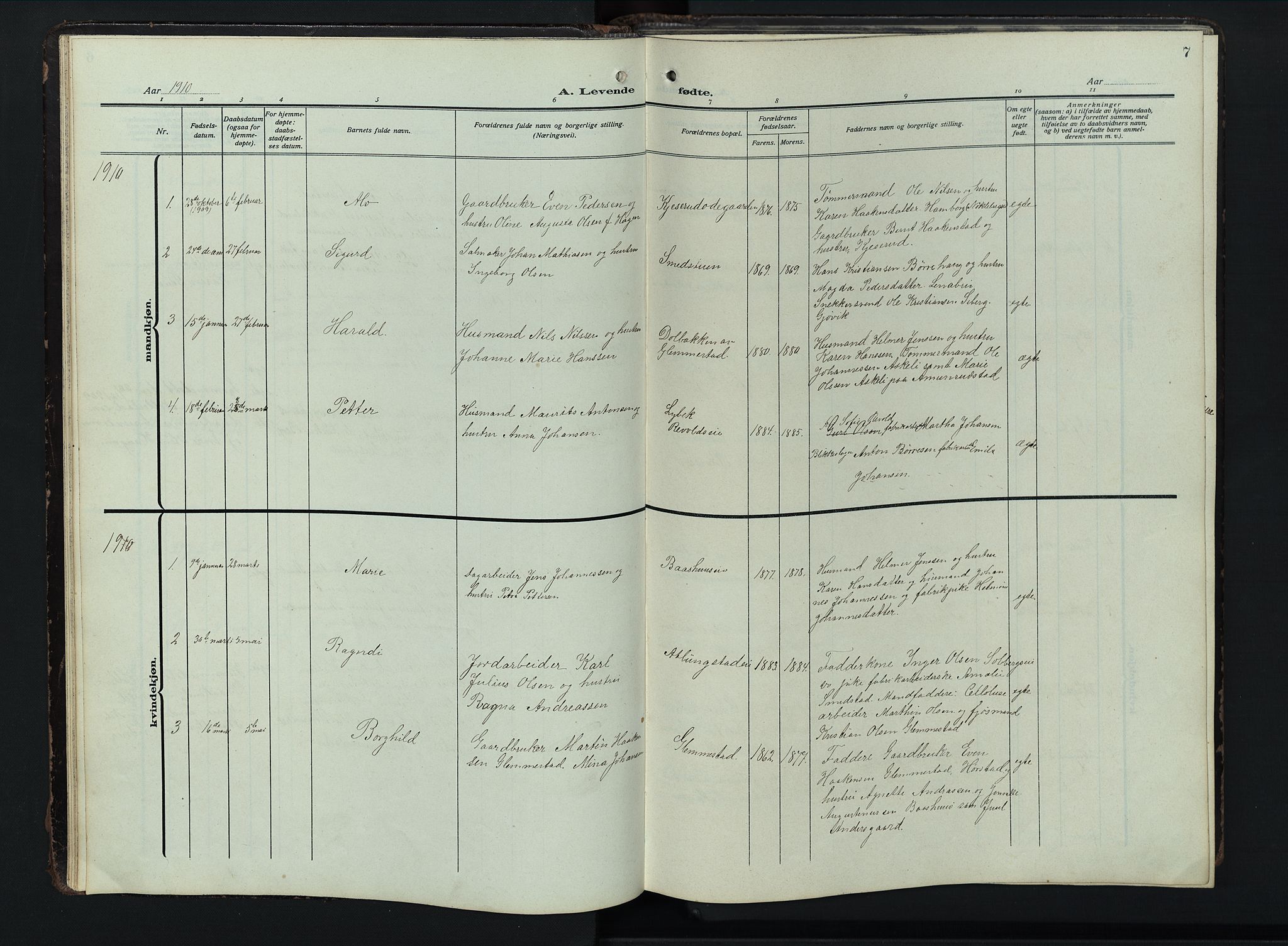 Østre Toten prestekontor, SAH/PREST-104/H/Ha/Hab/L0009: Parish register (copy) no. 9, 1908-1956, p. 7