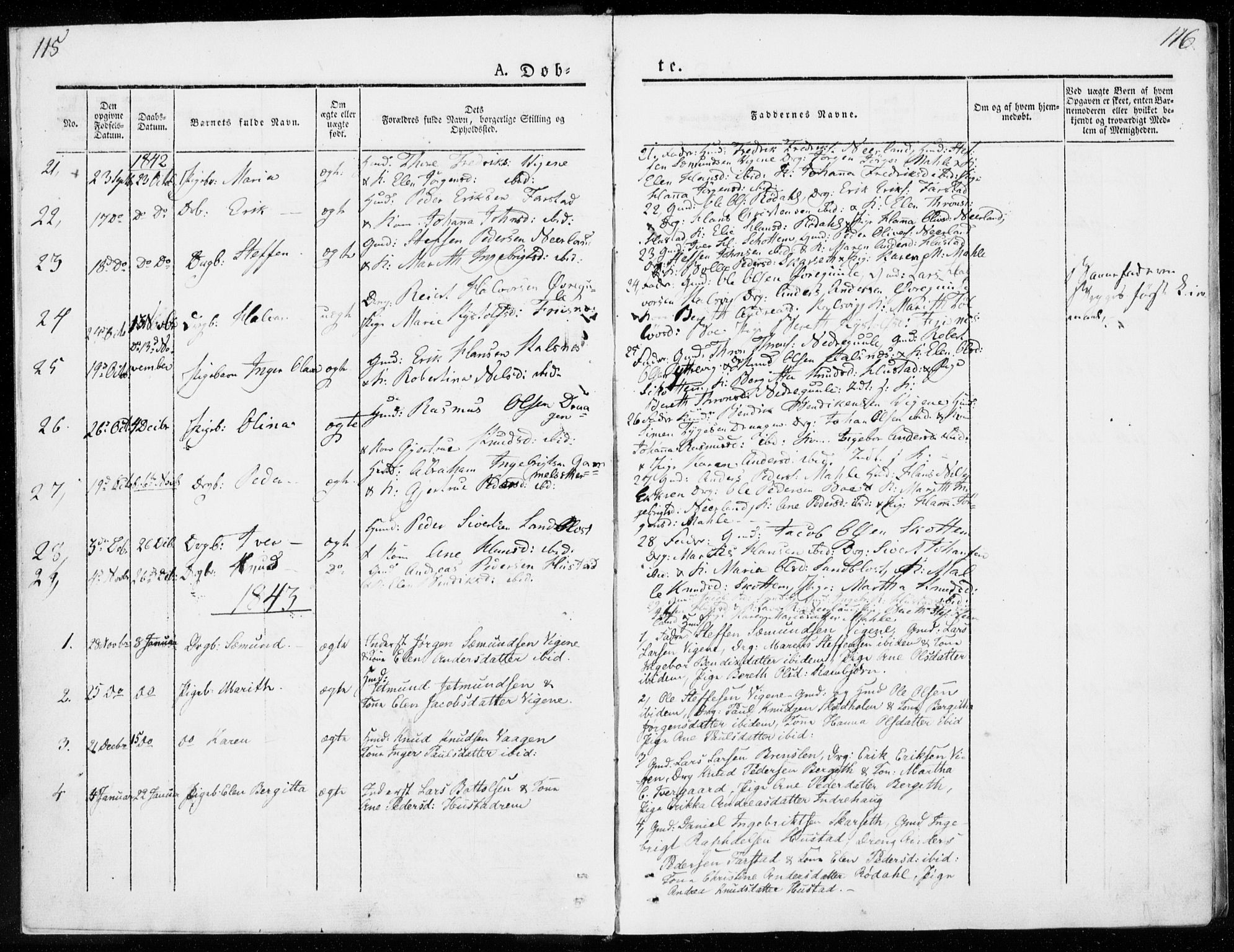 Ministerialprotokoller, klokkerbøker og fødselsregistre - Møre og Romsdal, AV/SAT-A-1454/566/L0766: Parish register (official) no. 566A05, 1842-1851, p. 115-116