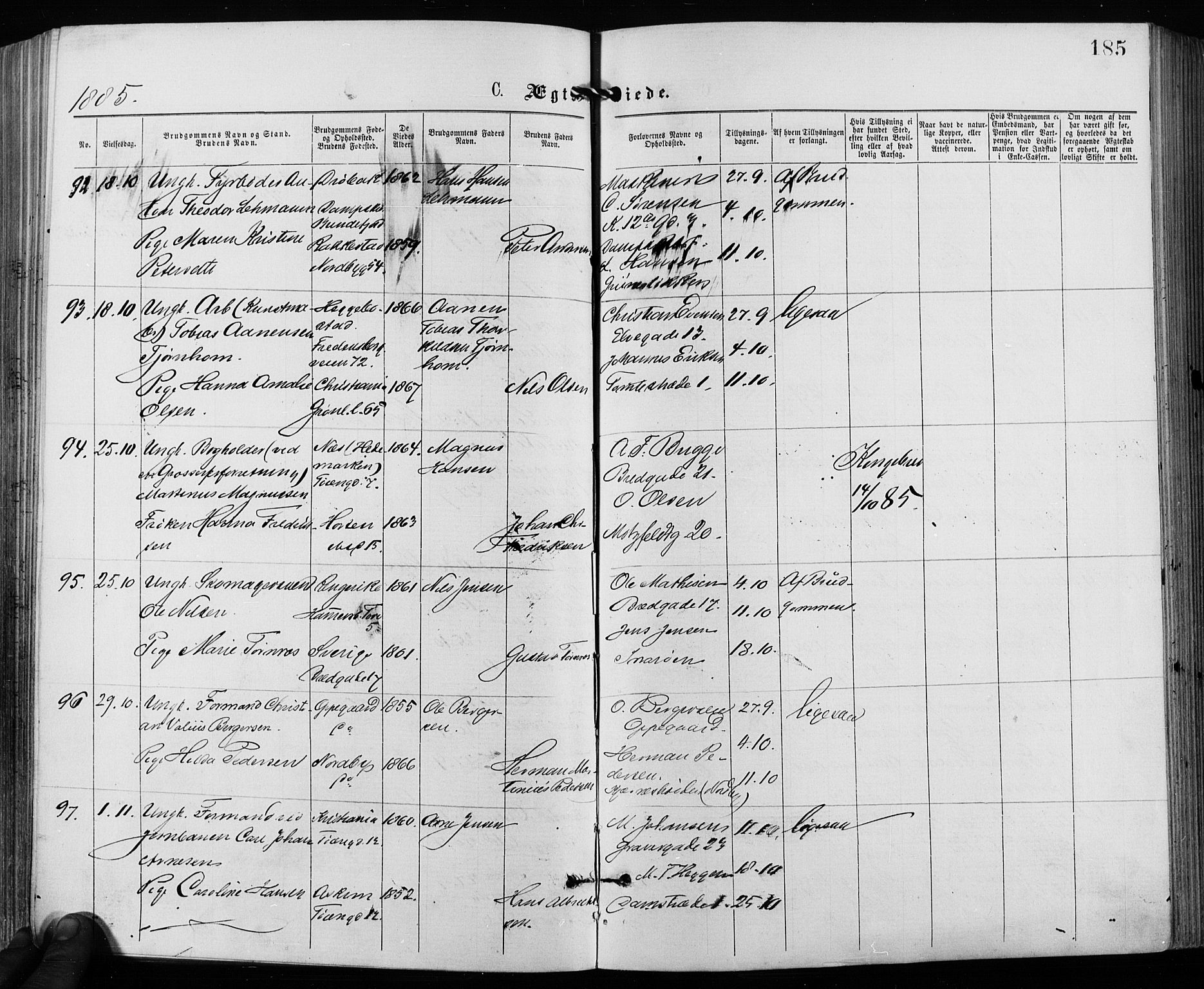 Grønland prestekontor Kirkebøker, AV/SAO-A-10848/F/Fa/L0006: Parish register (official) no. 6, 1877-1886, p. 185