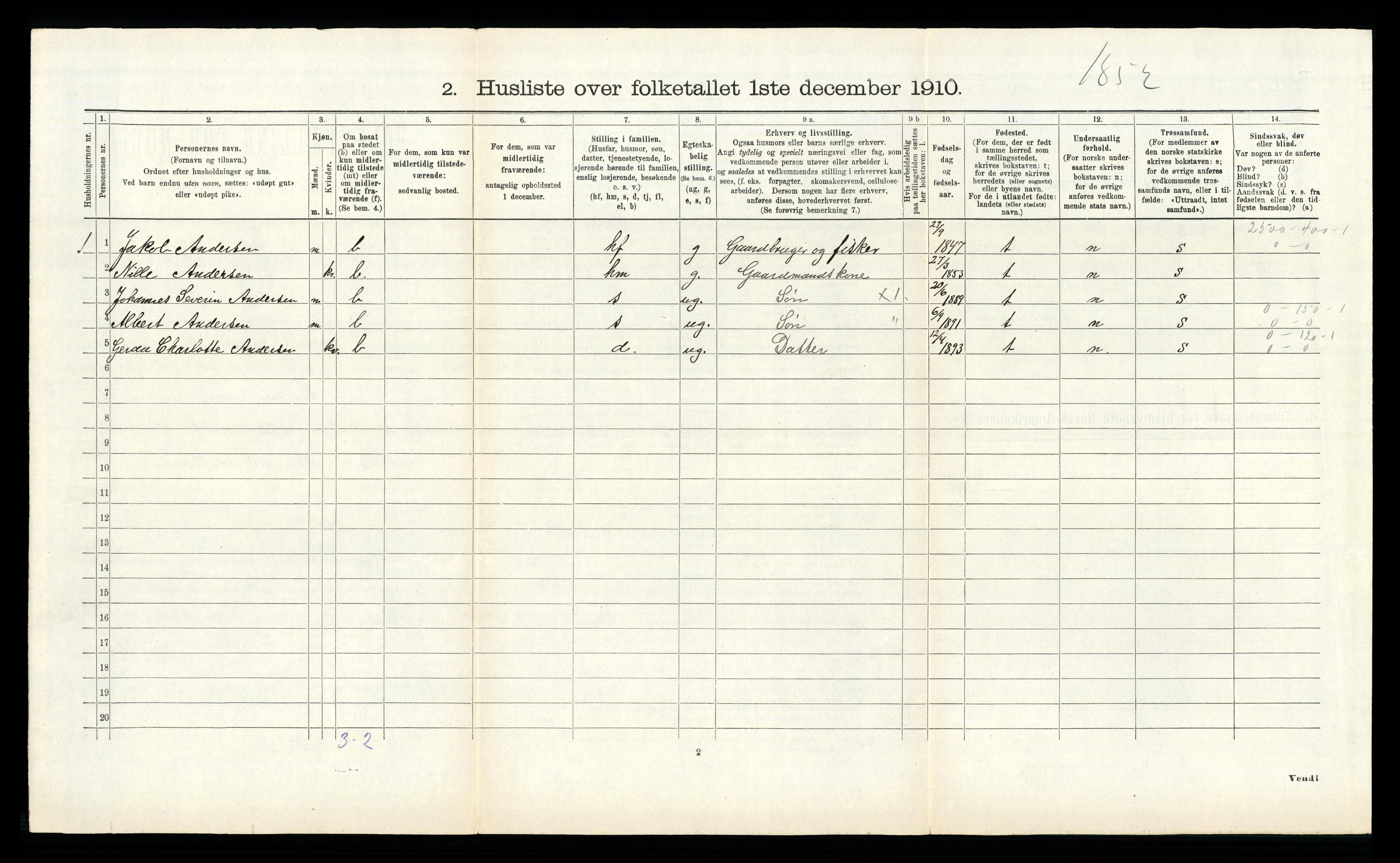 RA, 1910 census for Solund, 1910, p. 316