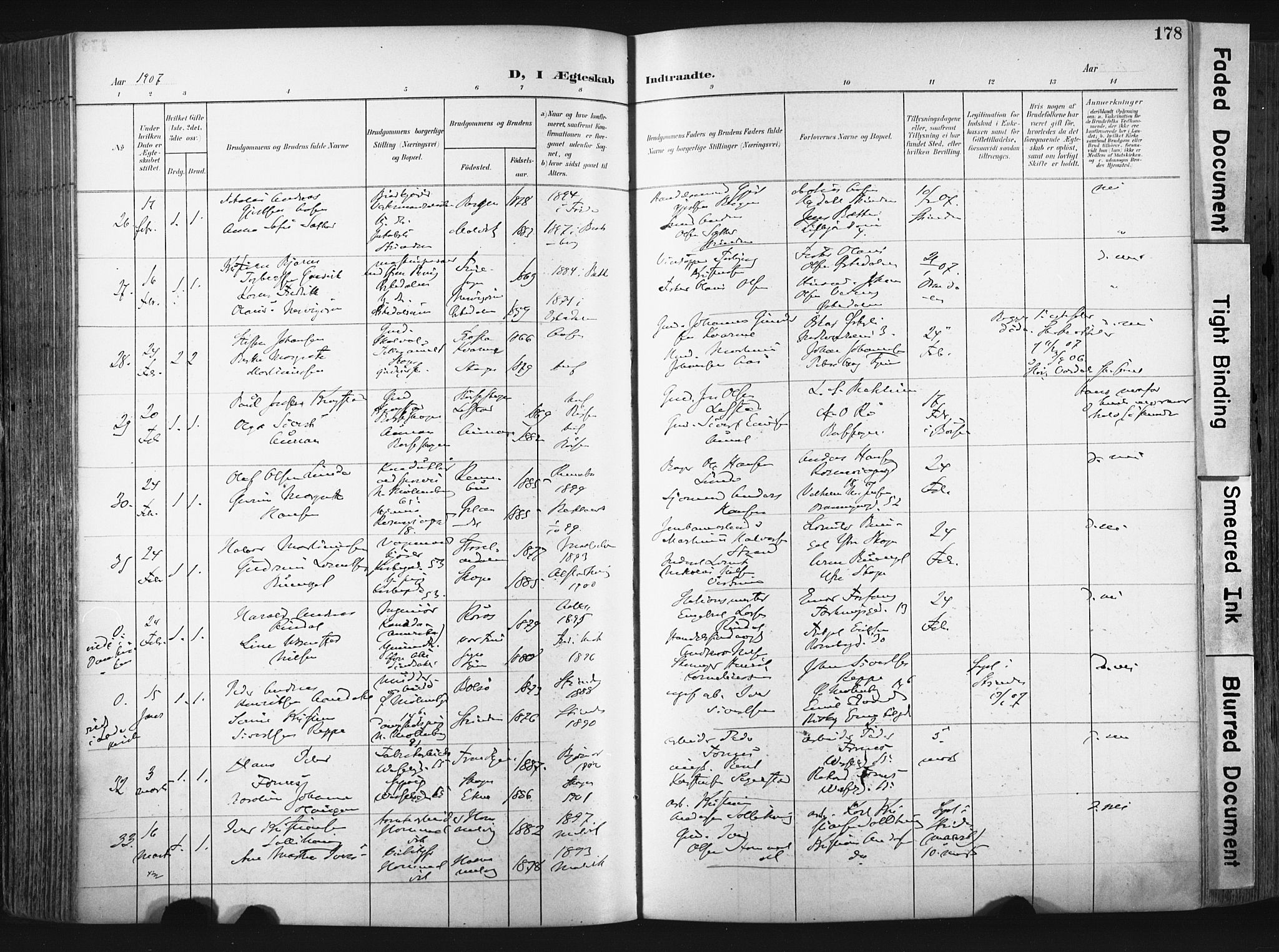Ministerialprotokoller, klokkerbøker og fødselsregistre - Sør-Trøndelag, AV/SAT-A-1456/604/L0201: Parish register (official) no. 604A21, 1901-1911, p. 178