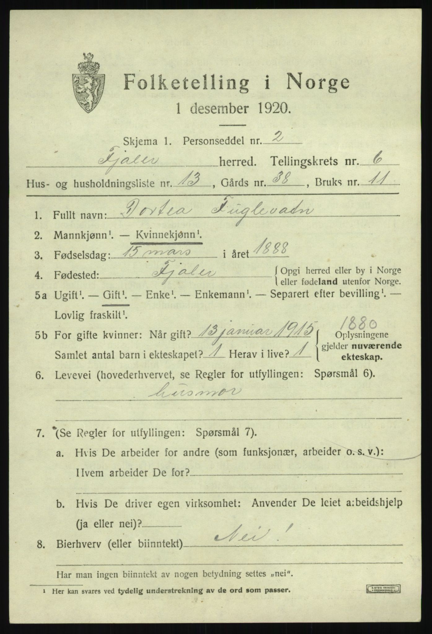 SAB, 1920 census for Fjaler, 1920, p. 3893