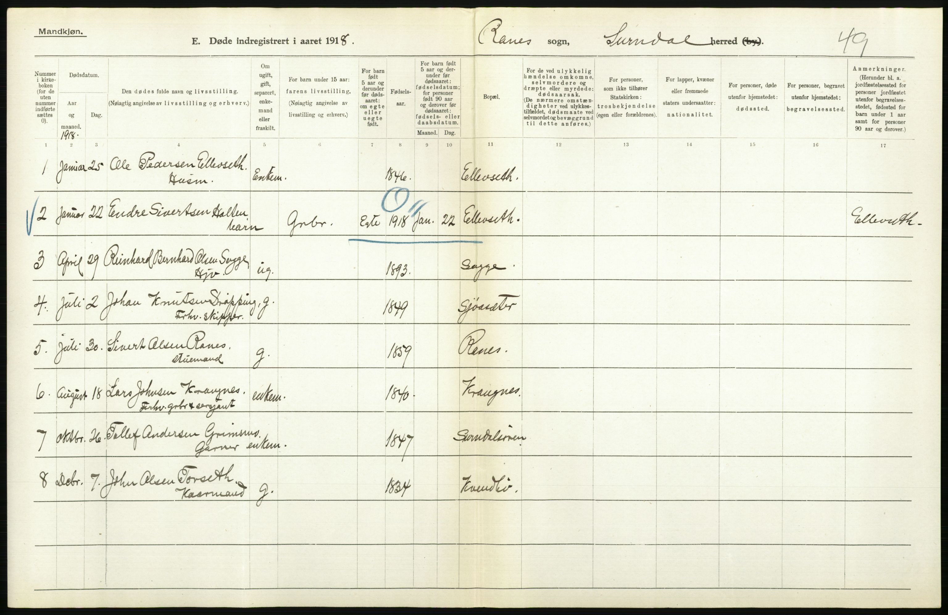 Statistisk sentralbyrå, Sosiodemografiske emner, Befolkning, AV/RA-S-2228/D/Df/Dfb/Dfbh/L0045: Møre fylke: Døde. Bygder og byer., 1918, p. 528