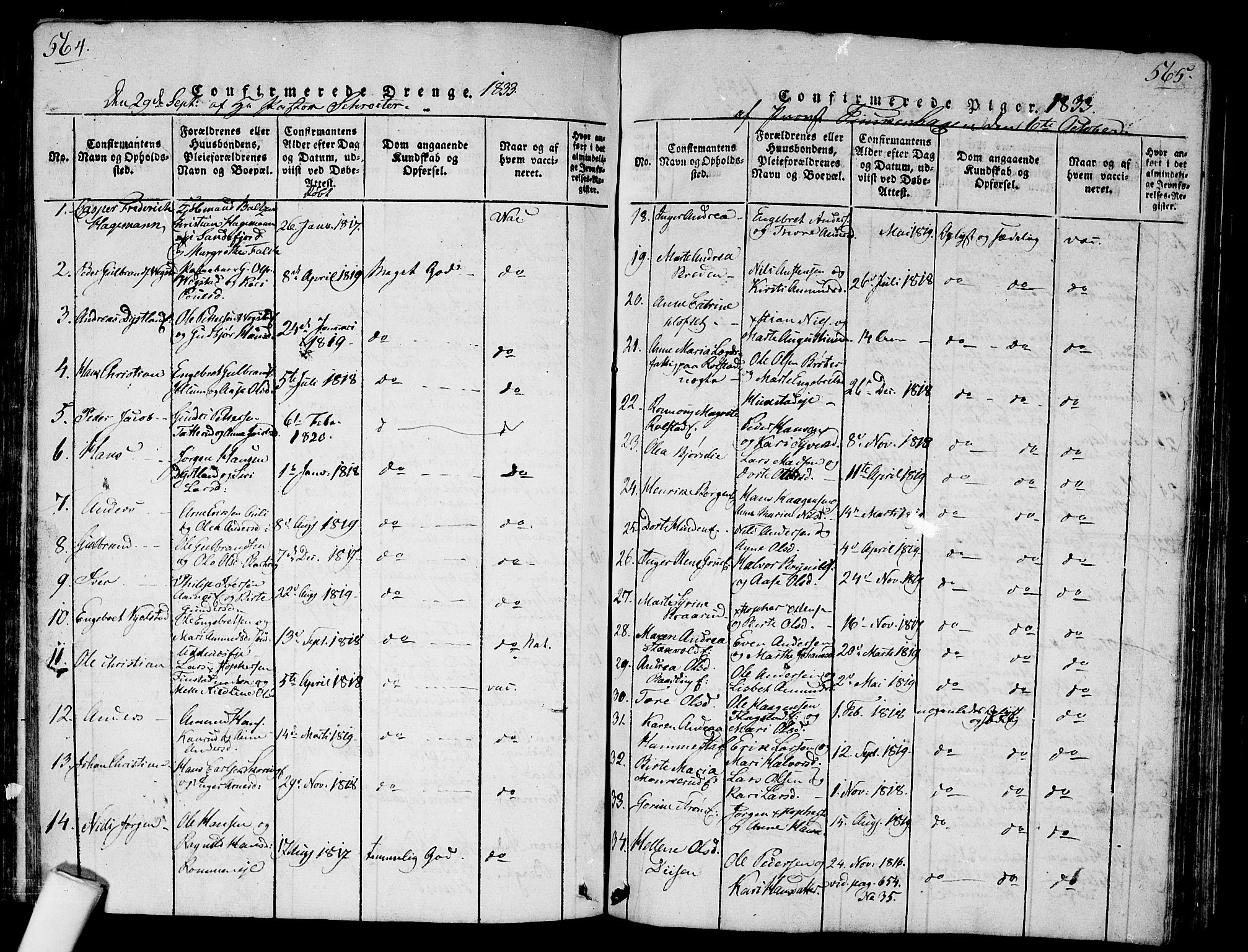 Nes prestekontor Kirkebøker, AV/SAO-A-10410/G/Ga/L0001: Parish register (copy) no. I 1, 1815-1835, p. 564-565