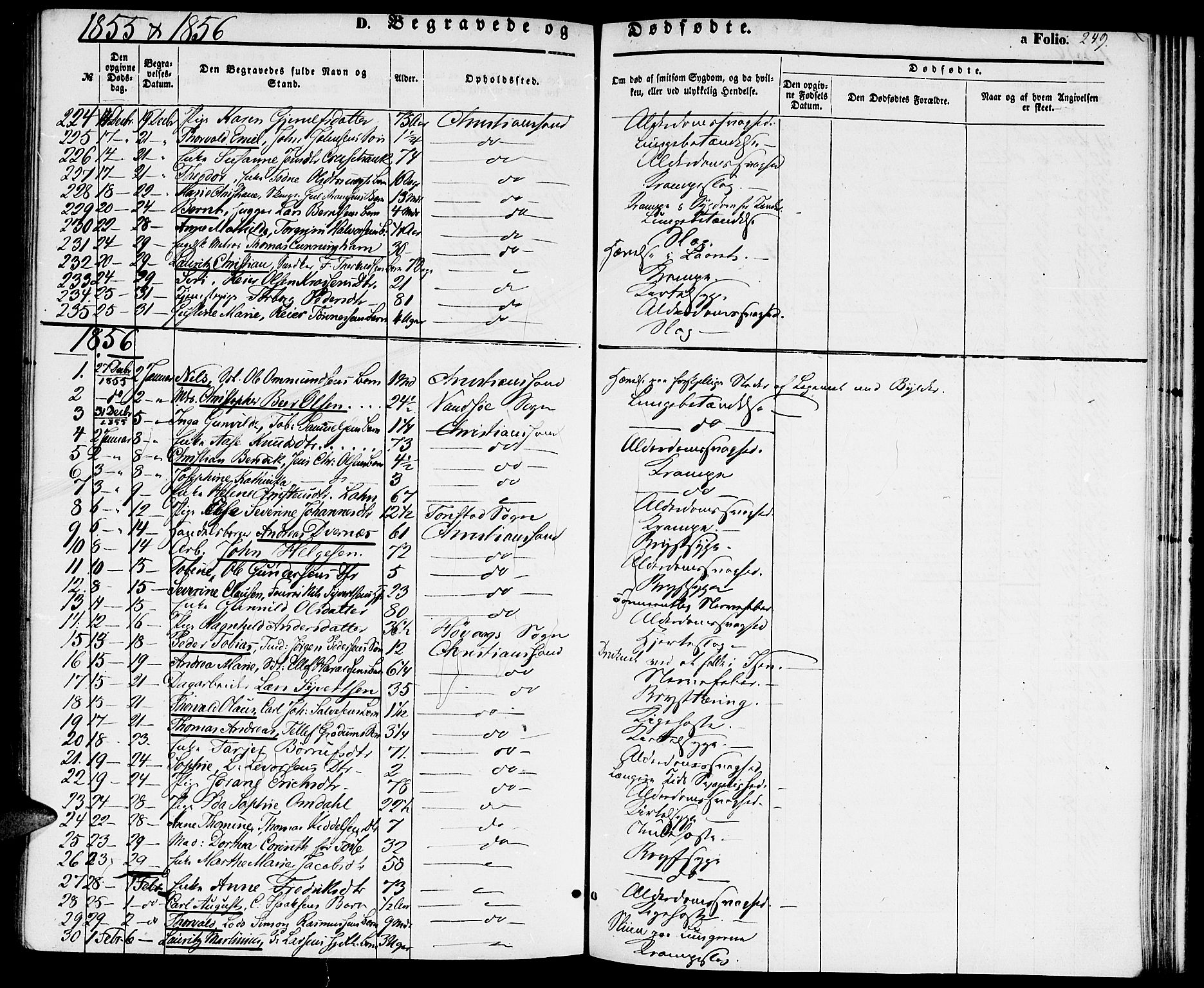 Kristiansand domprosti, SAK/1112-0006/F/Fb/L0011: Parish register (copy) no. B 11, 1851-1861, p. 249