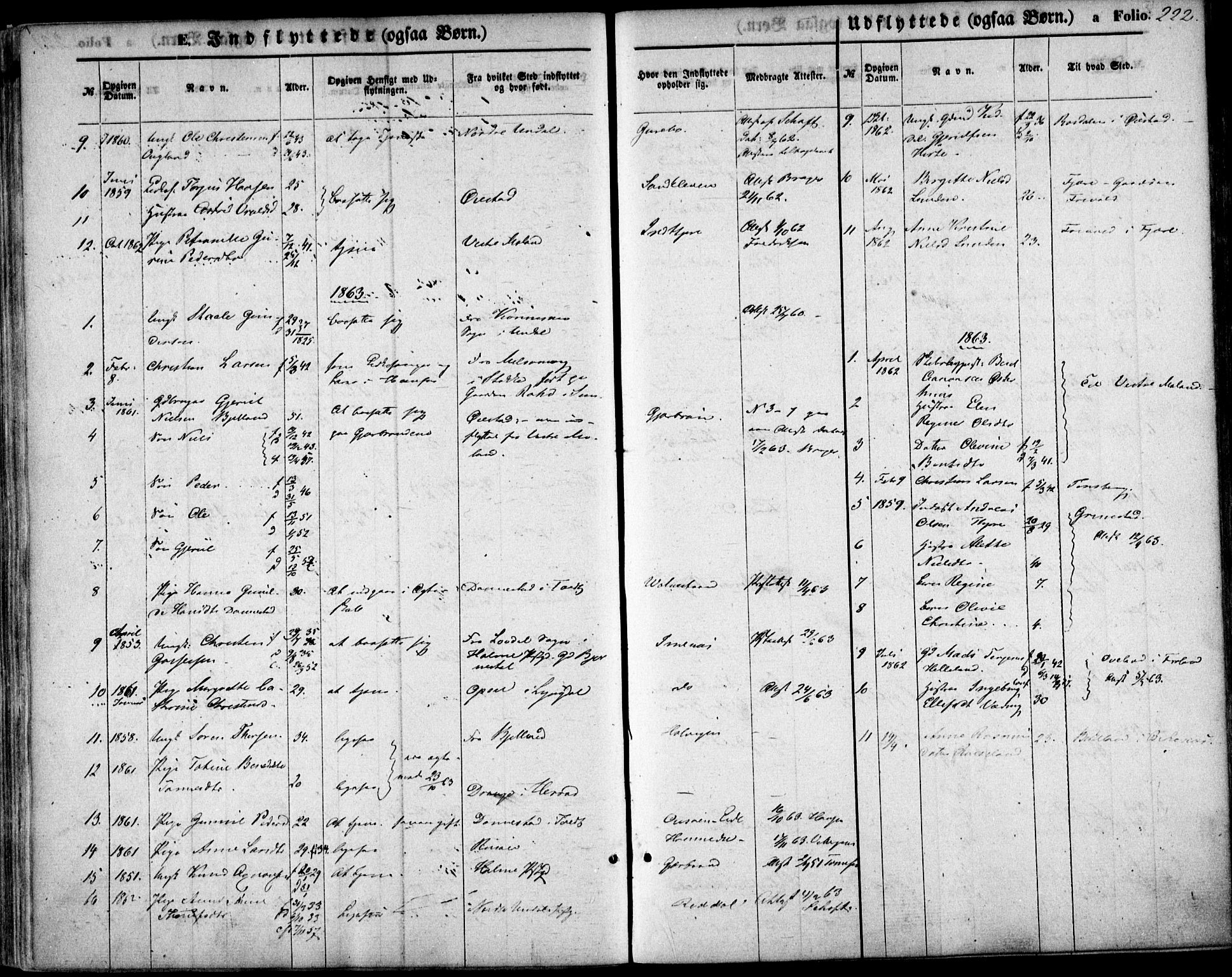 Hommedal sokneprestkontor, SAK/1111-0023/F/Fa/Fab/L0005: Parish register (official) no. A 5, 1861-1877, p. 222