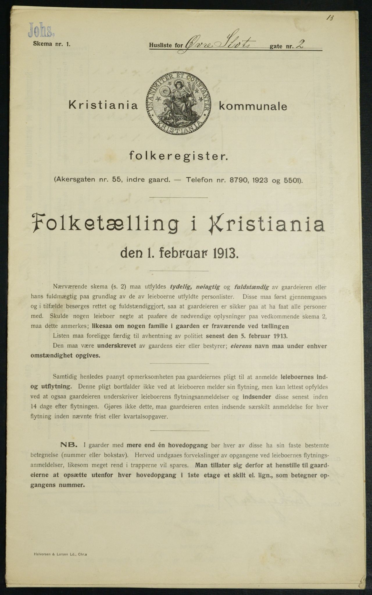 OBA, Municipal Census 1913 for Kristiania, 1913, p. 129800
