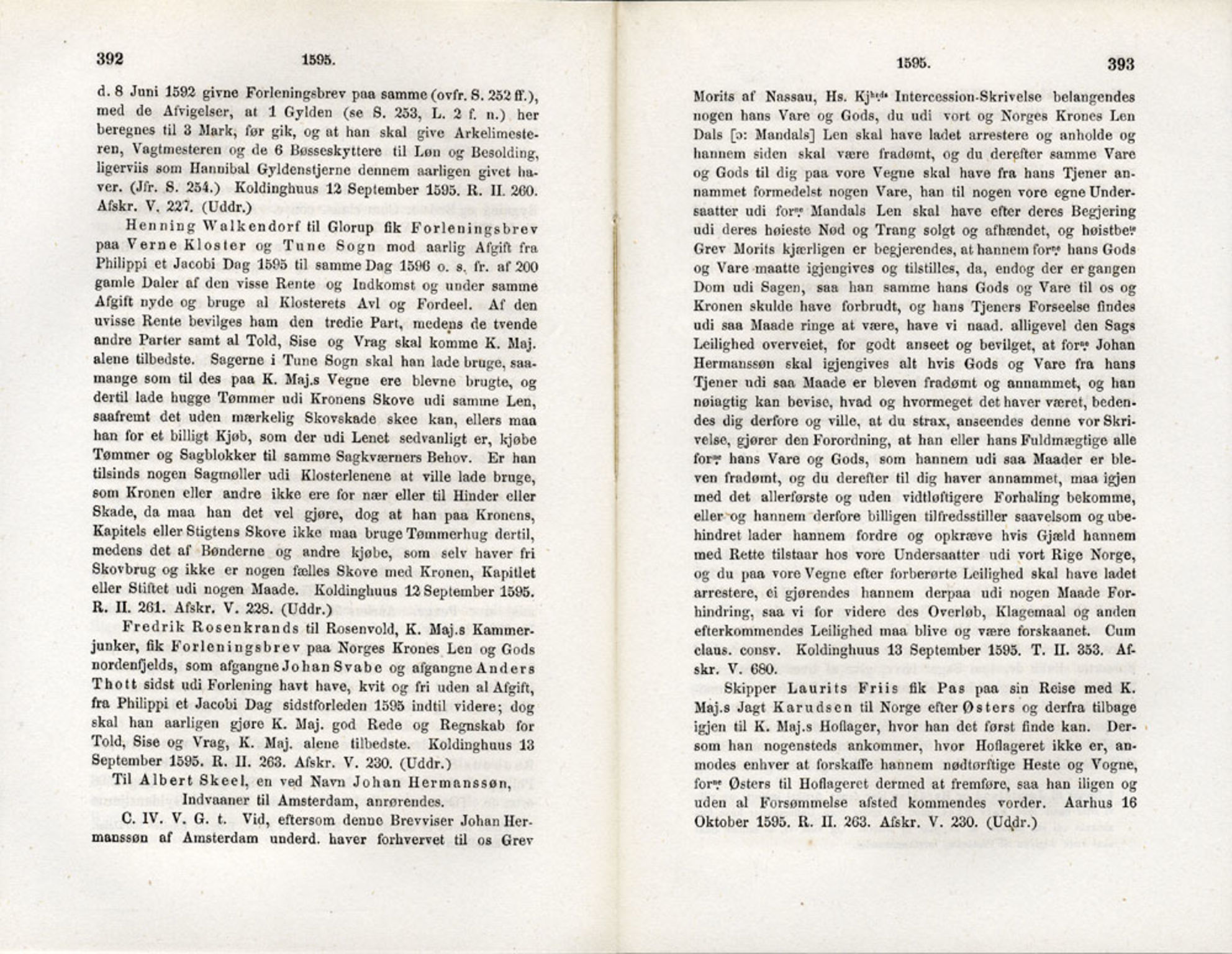 Publikasjoner utgitt av Det Norske Historiske Kildeskriftfond, PUBL/-/-/-: Norske Rigs-Registranter, bind 3, 1588-1602, p. 392-393