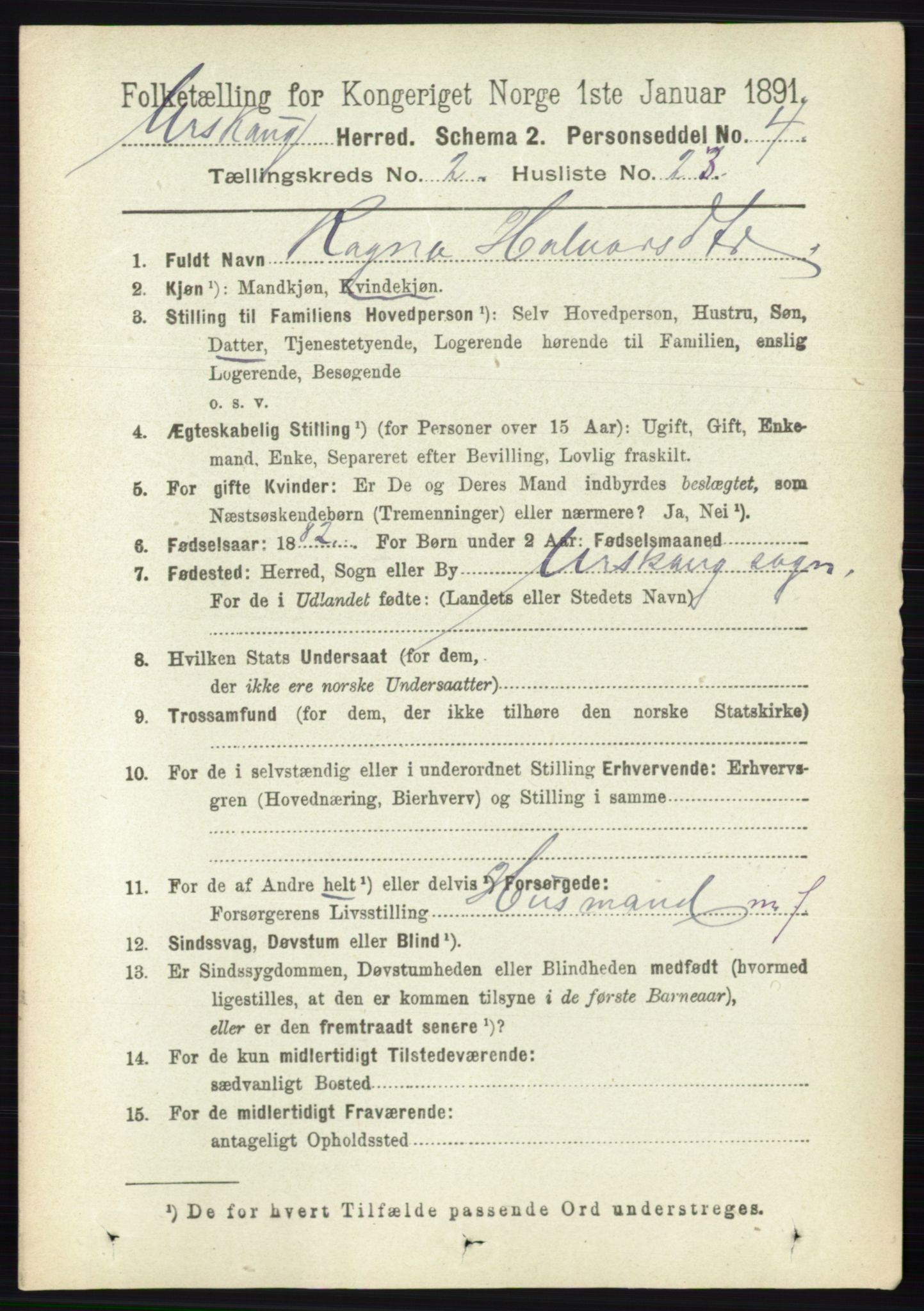 RA, 1891 census for 0224 Aurskog, 1891, p. 350