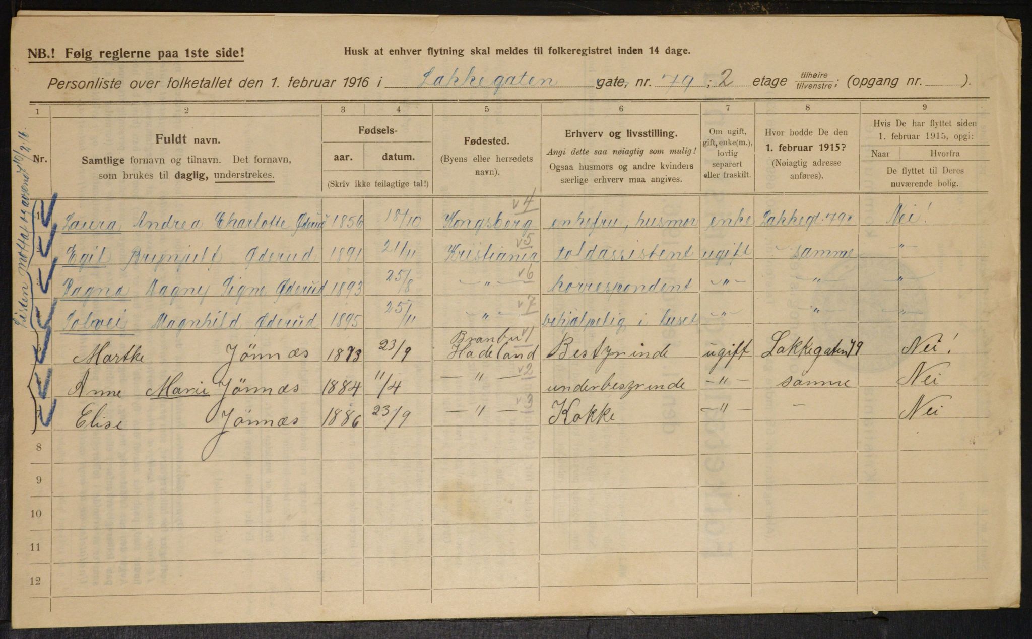 OBA, Municipal Census 1916 for Kristiania, 1916, p. 57449