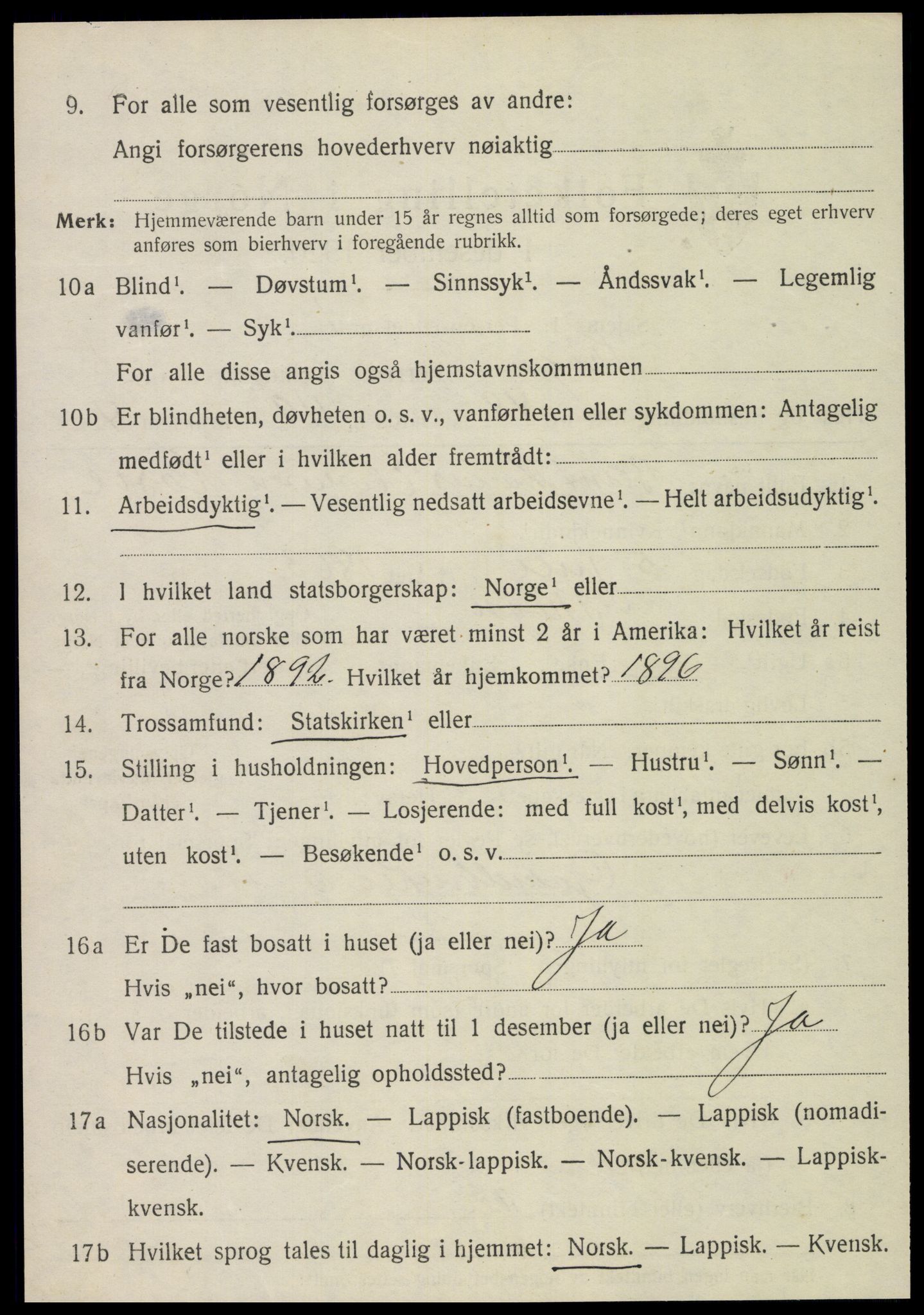 SAT, 1920 census for Skogn, 1920, p. 6998