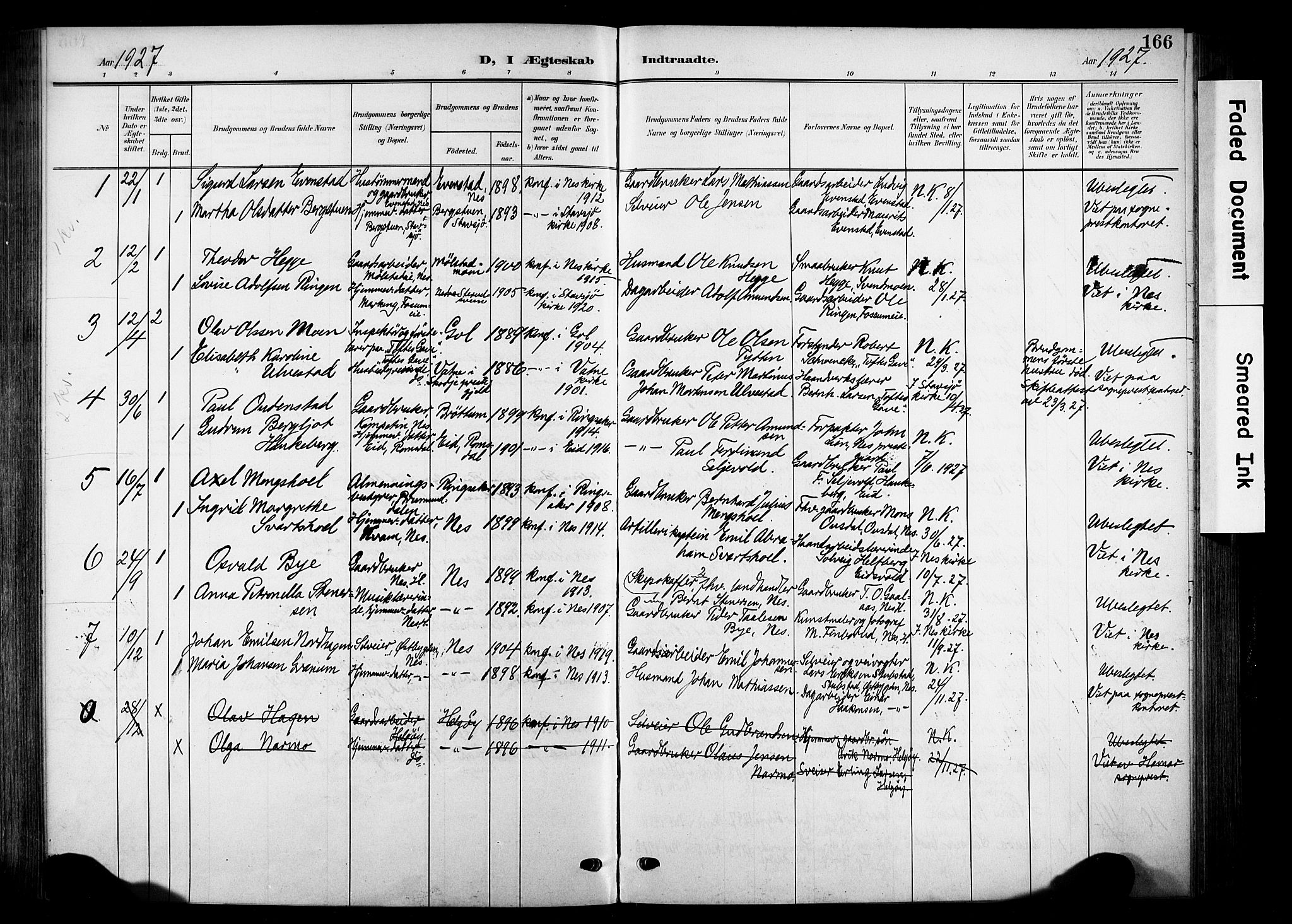 Nes prestekontor, Hedmark, SAH/PREST-020/K/Ka/L0014: Parish register (official) no. 14, 1906-1929, p. 166