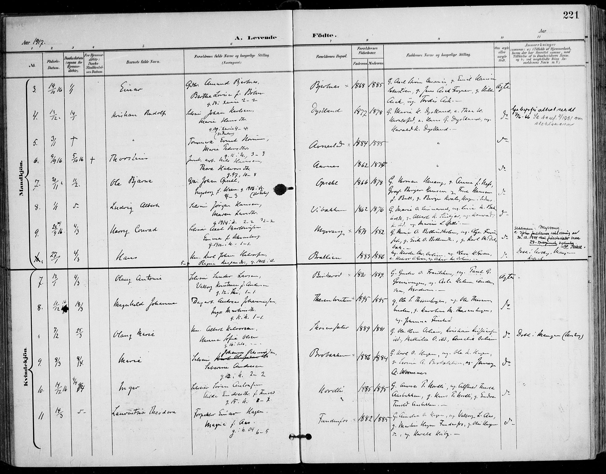 Nes prestekontor Kirkebøker, AV/SAO-A-10410/F/Fa/L0011: Parish register (official) no. I 11, 1899-1918, p. 221