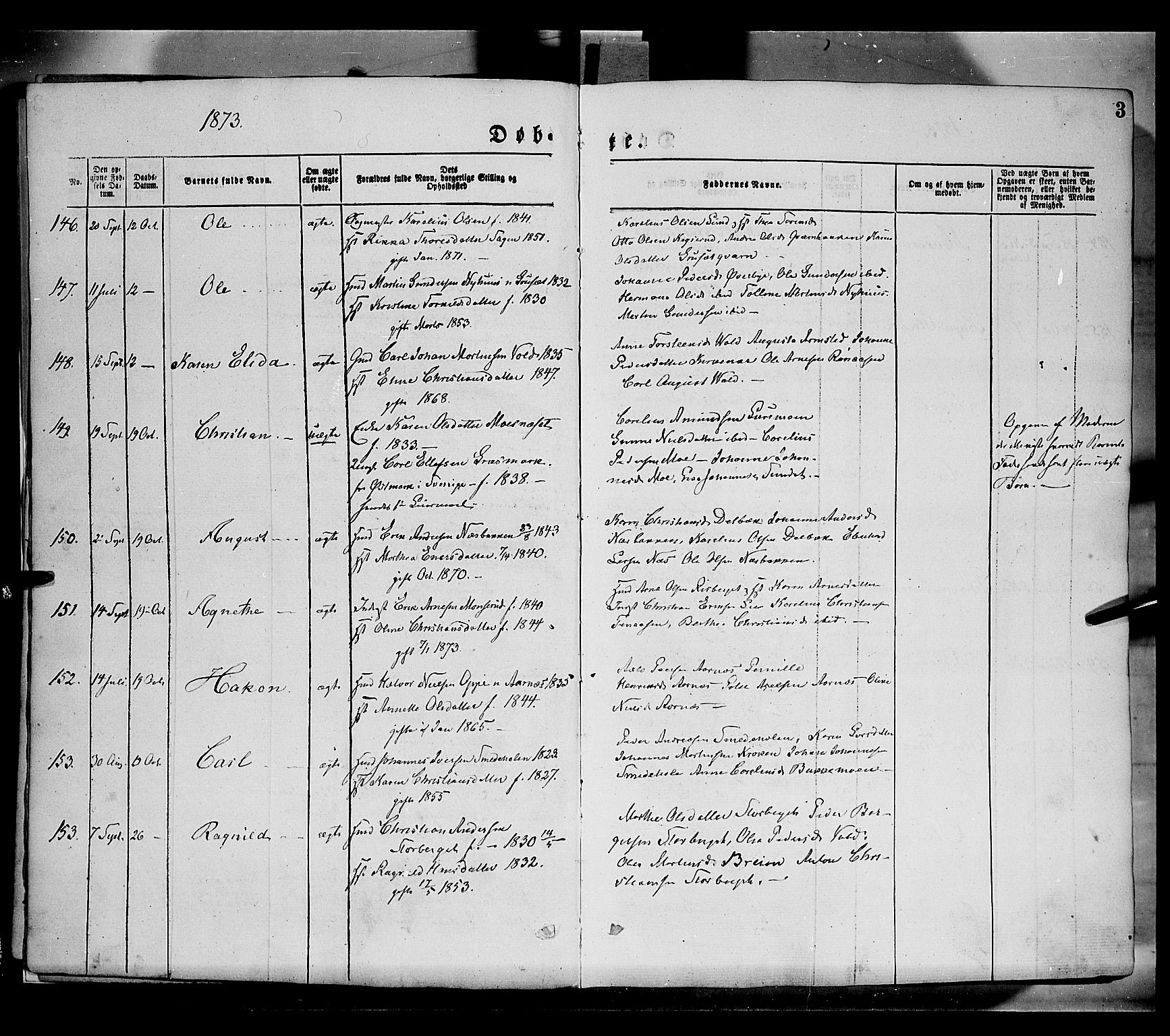 Grue prestekontor, SAH/PREST-036/H/Ha/Haa/L0011: Parish register (official) no. 11, 1873-1880, p. 3