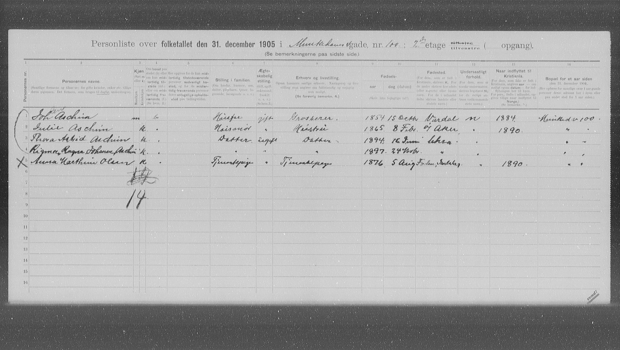 OBA, Municipal Census 1905 for Kristiania, 1905, p. 35682