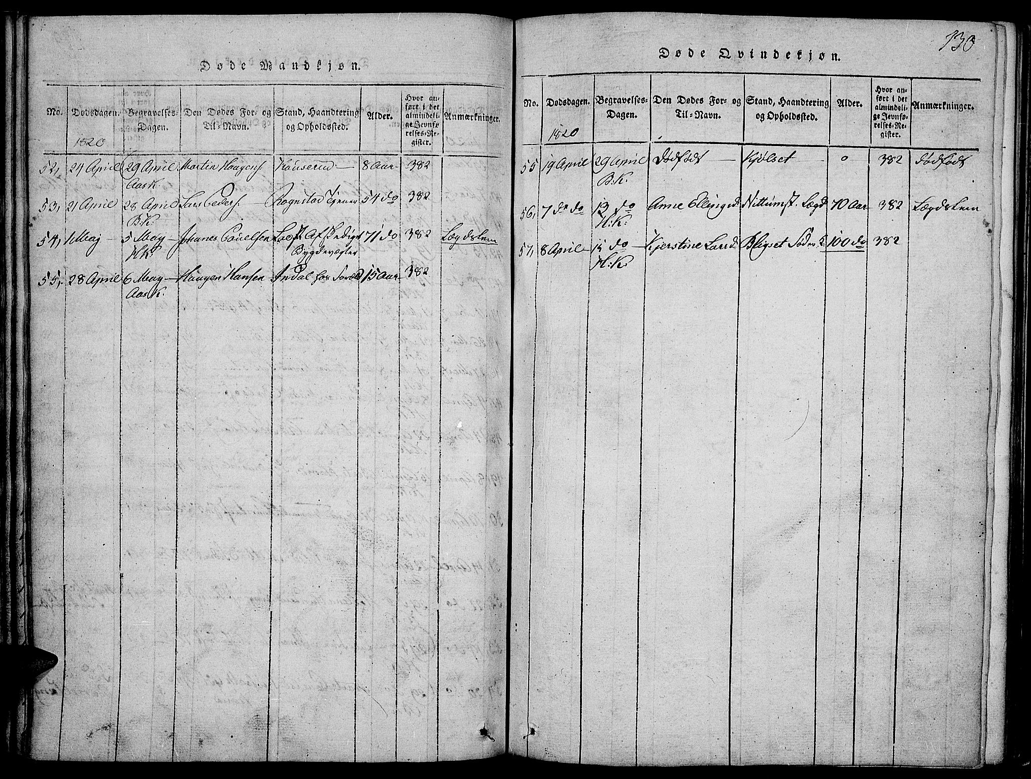 Toten prestekontor, SAH/PREST-102/H/Ha/Haa/L0009: Parish register (official) no. 9, 1814-1820, p. 130