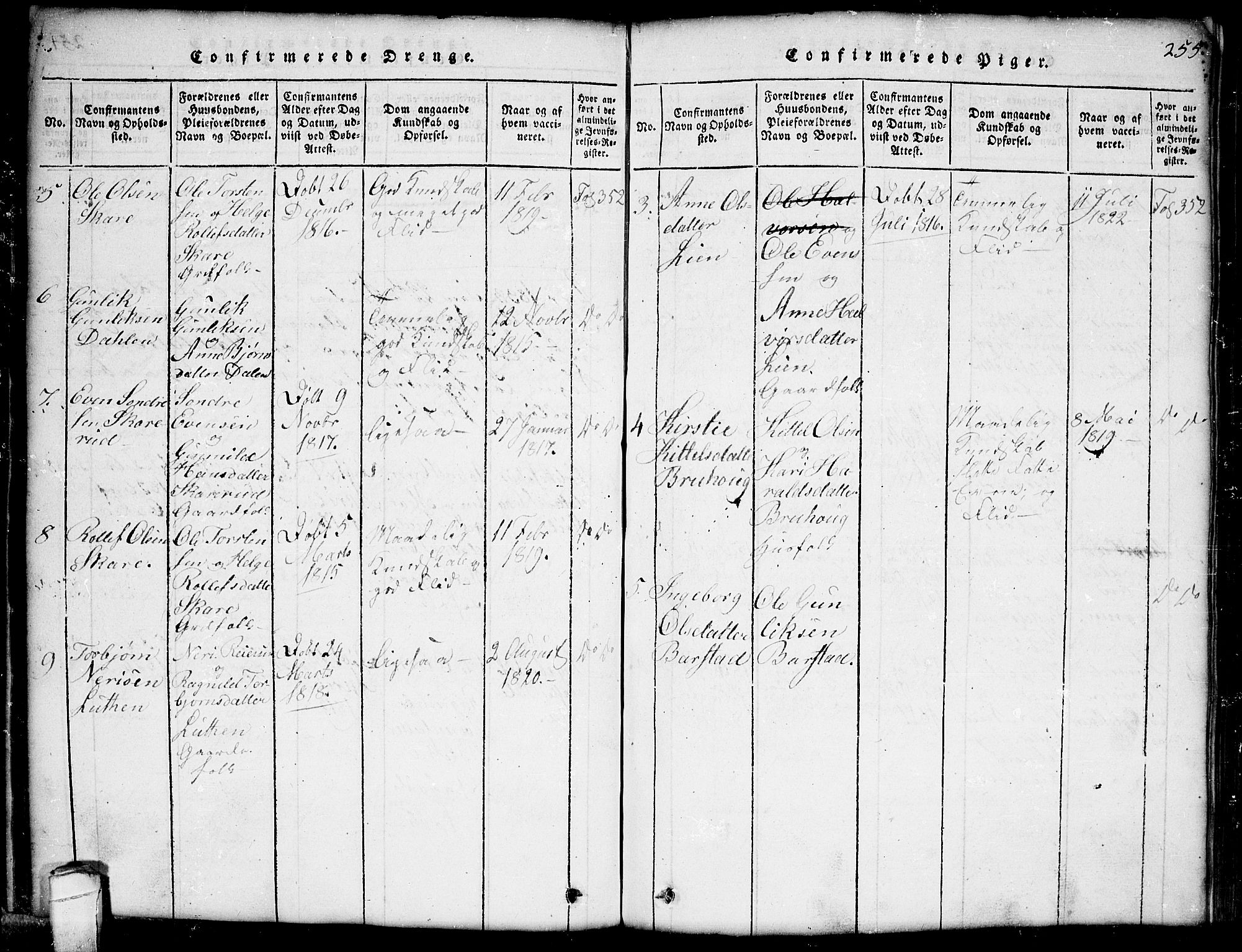 Seljord kirkebøker, SAKO/A-20/G/Gb/L0002: Parish register (copy) no. II 2, 1815-1854, p. 255