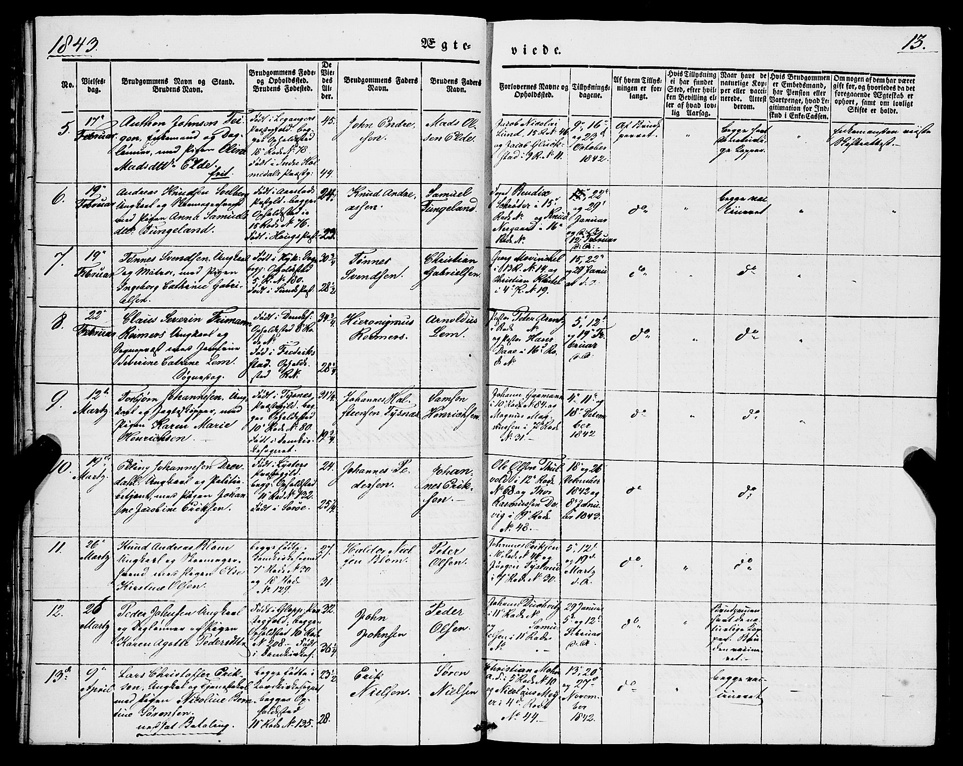 Domkirken sokneprestembete, SAB/A-74801/H/Haa/L0033: Parish register (official) no. D 1, 1841-1853, p. 13
