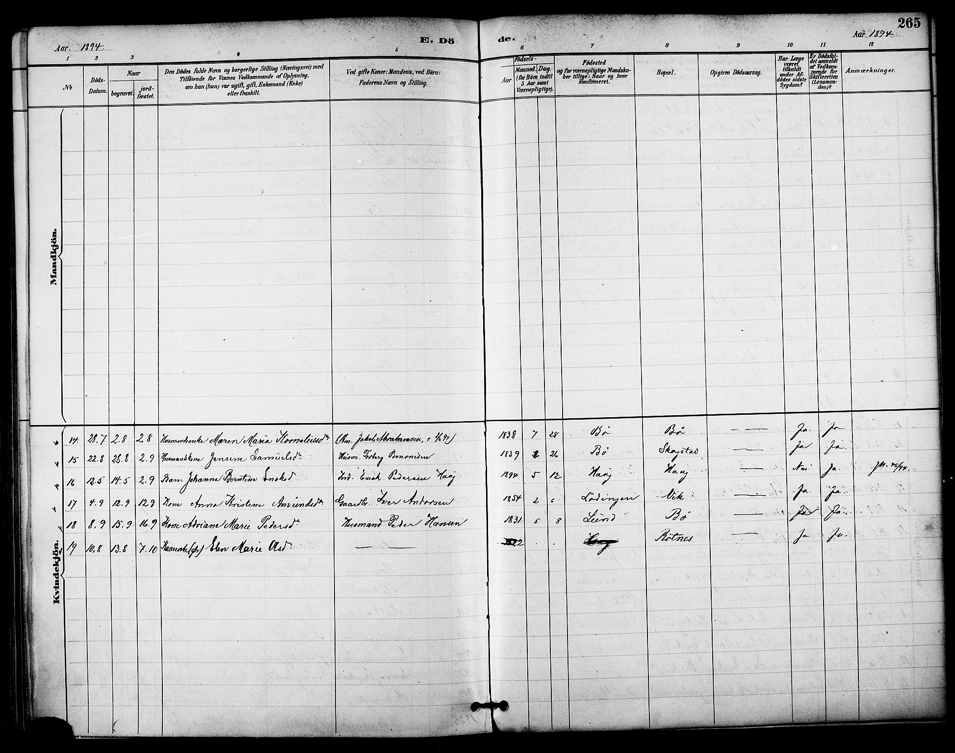 Ministerialprotokoller, klokkerbøker og fødselsregistre - Nordland, AV/SAT-A-1459/855/L0803: Parish register (official) no. 855A11, 1887-1905, p. 265