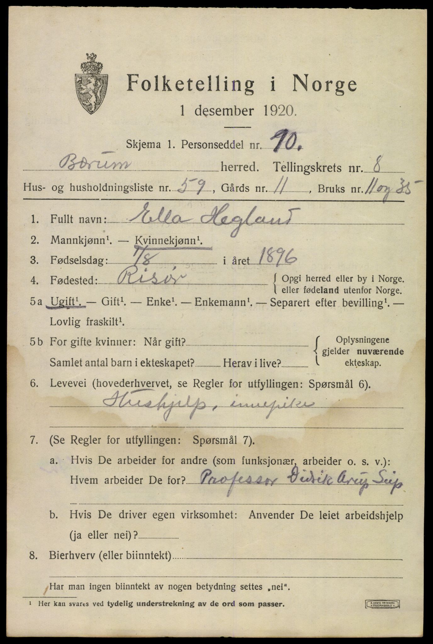 SAO, 1920 census for Bærum, 1920, p. 19338