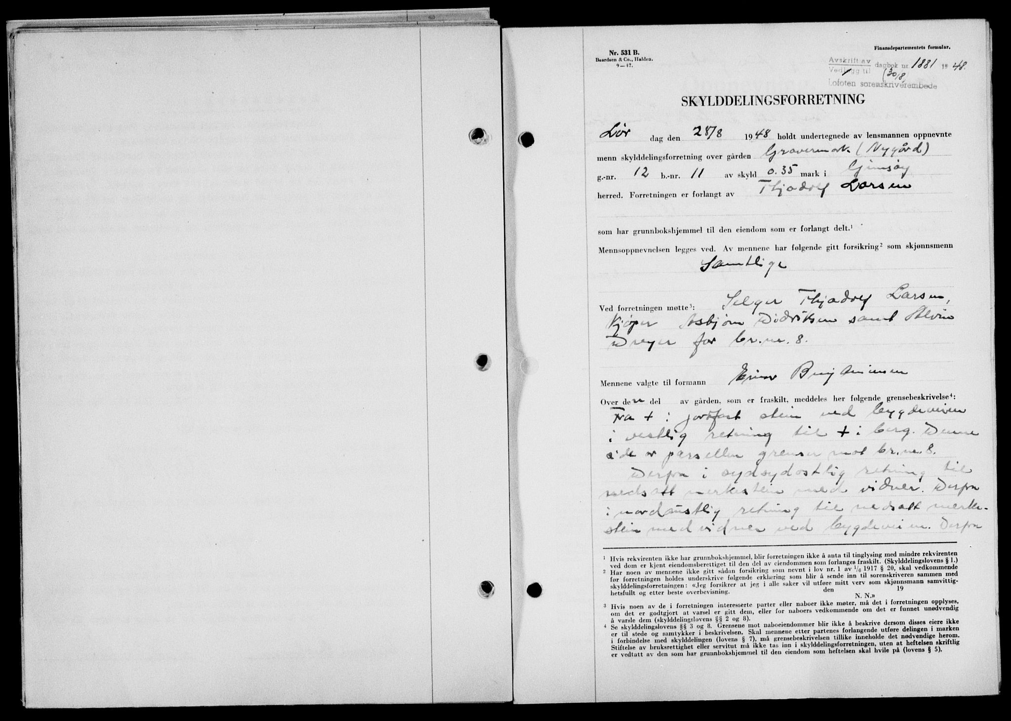 Lofoten sorenskriveri, SAT/A-0017/1/2/2C/L0019a: Mortgage book no. 19a, 1948-1948, Diary no: : 1881/1948