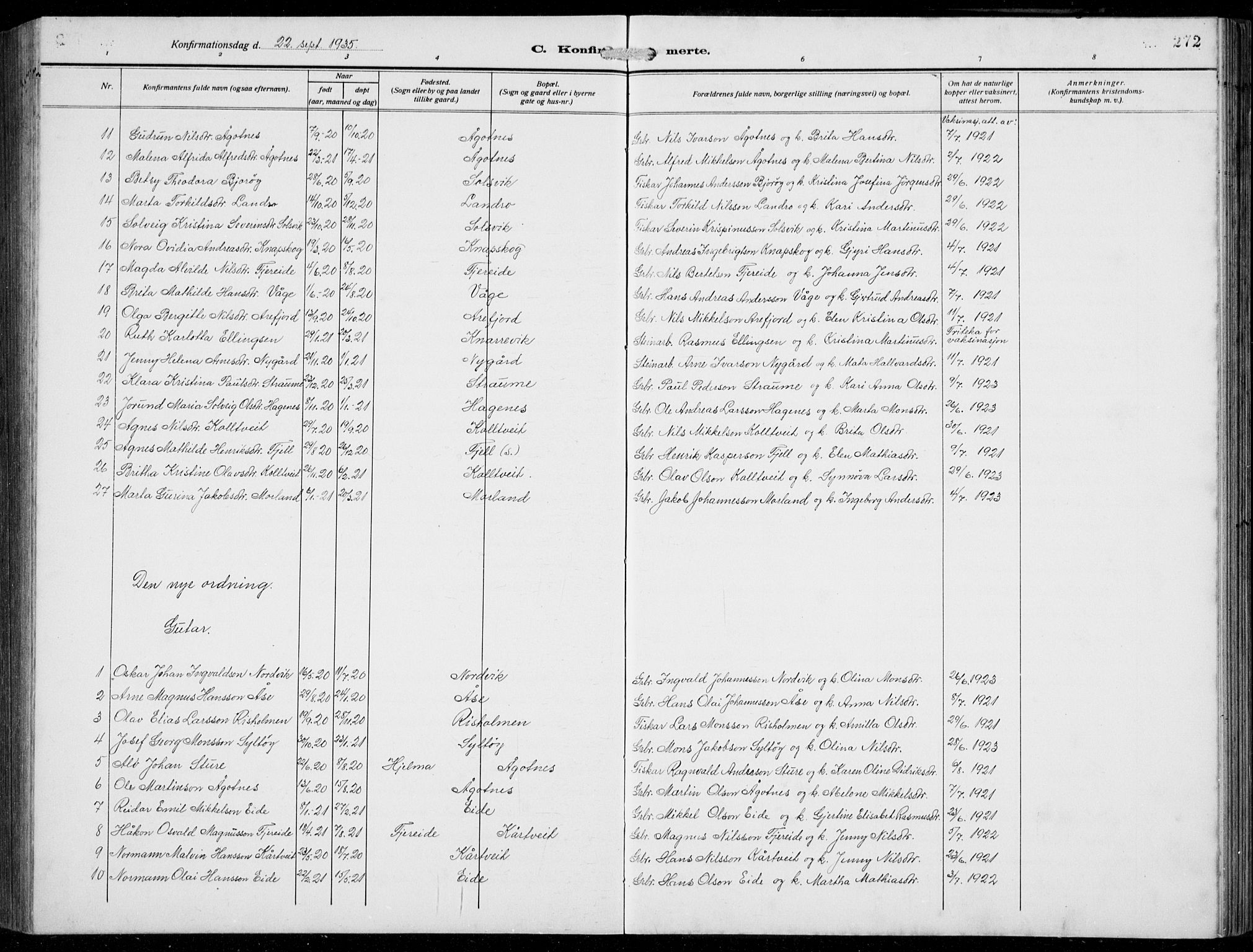 Fjell sokneprestembete, AV/SAB-A-75301/H/Hab: Parish register (copy) no. A  6, 1918-1936, p. 272