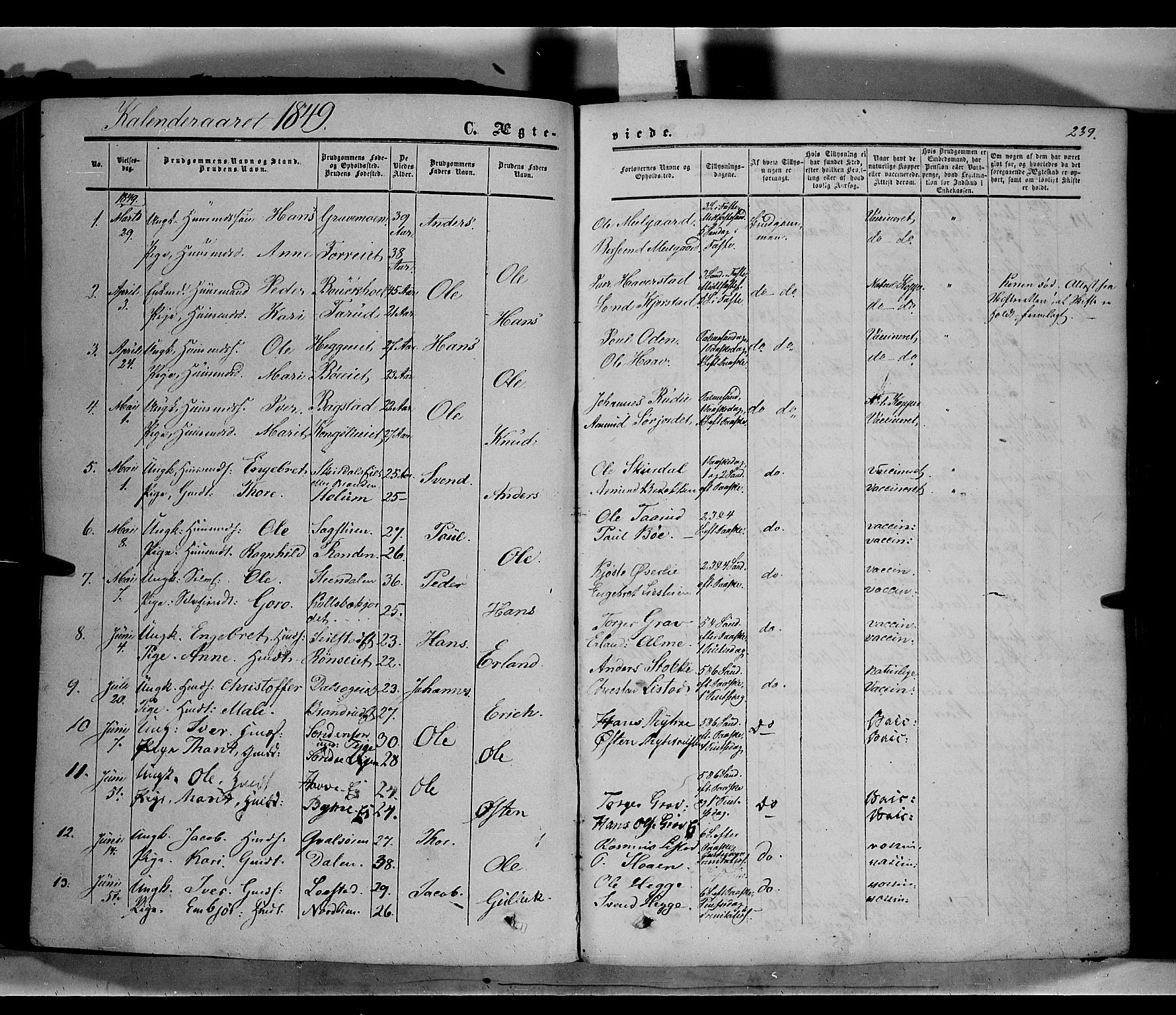 Sør-Fron prestekontor, SAH/PREST-010/H/Ha/Haa/L0001: Parish register (official) no. 1, 1849-1863, p. 239