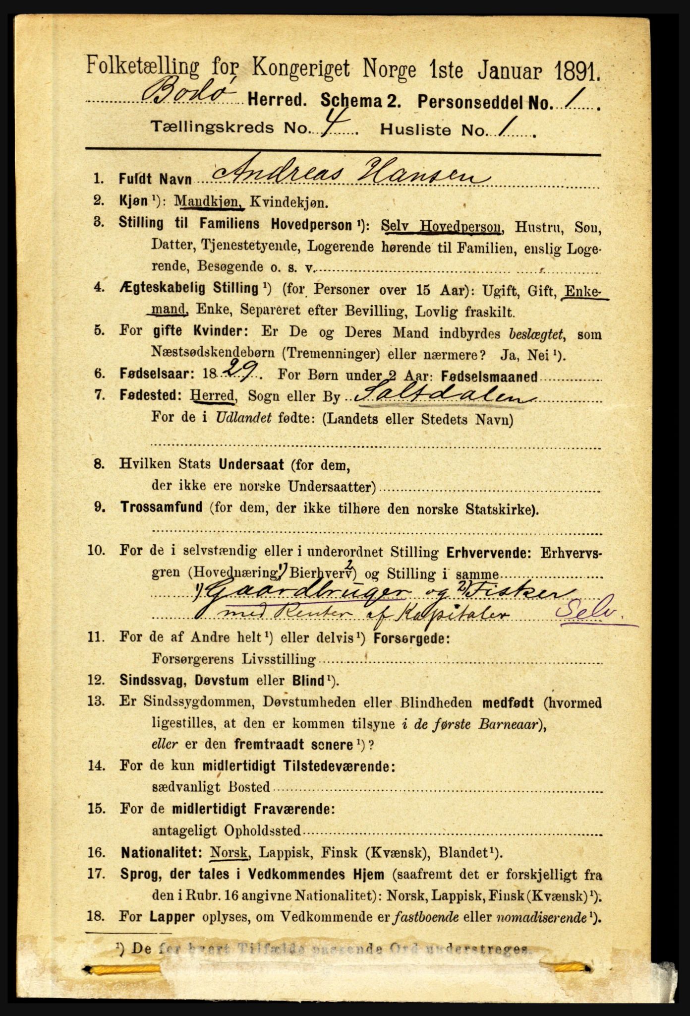 RA, 1891 census for 1843 Bodø, 1891, p. 2250