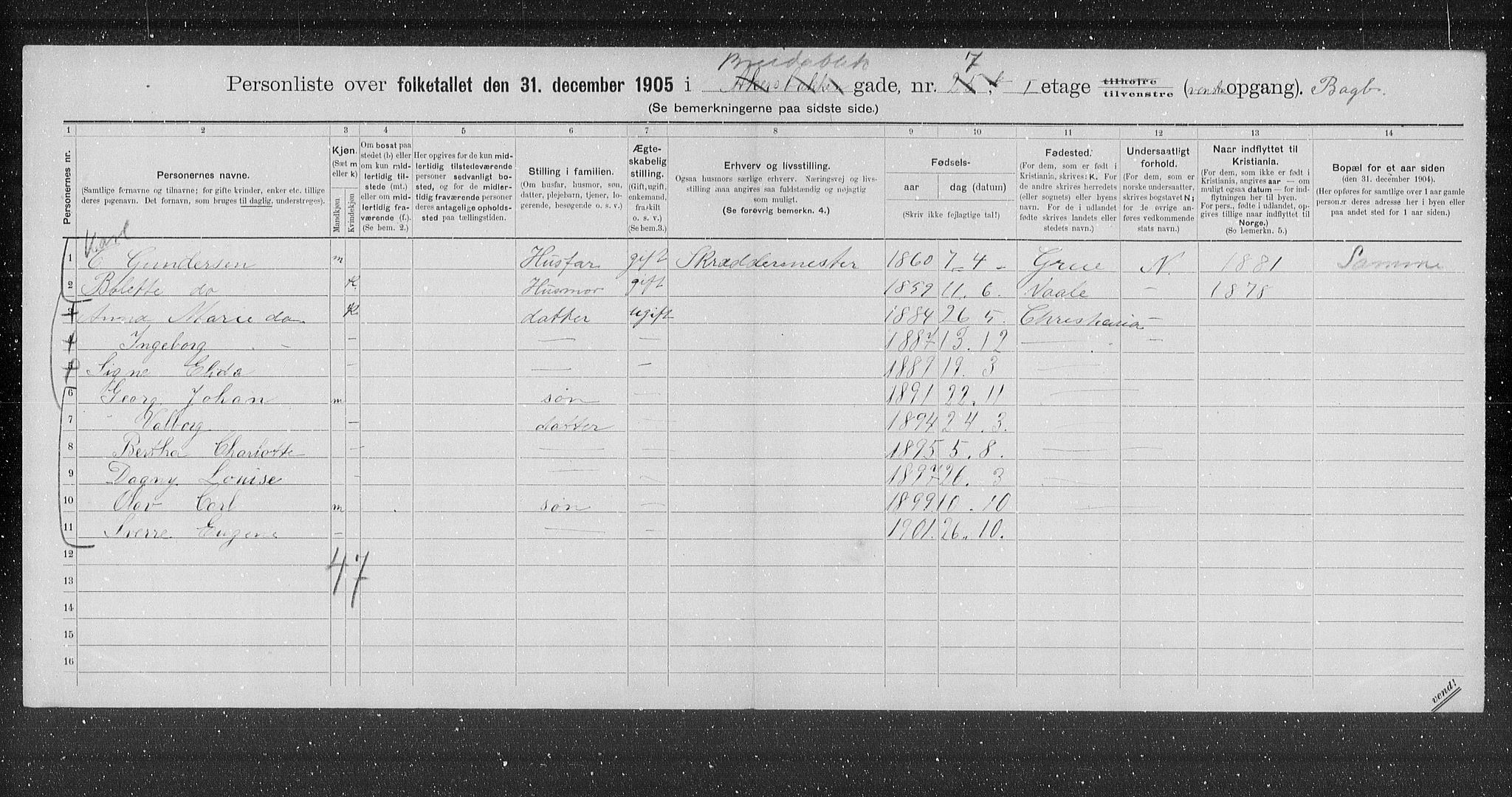 OBA, Municipal Census 1905 for Kristiania, 1905, p. 4348