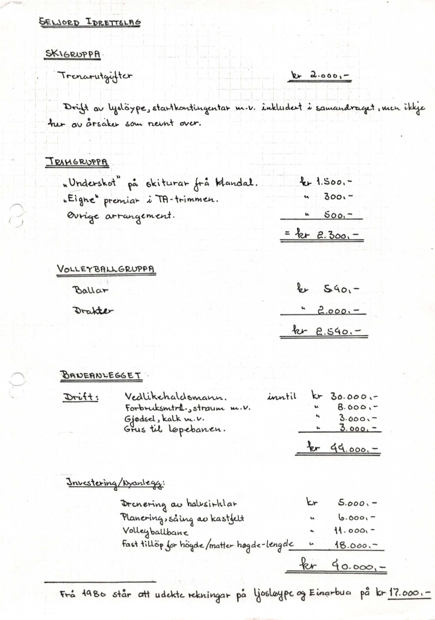 Seljord Idrettslag, VTM/A-1034/A/Ab/L0001: Årsmeldingar, 1980