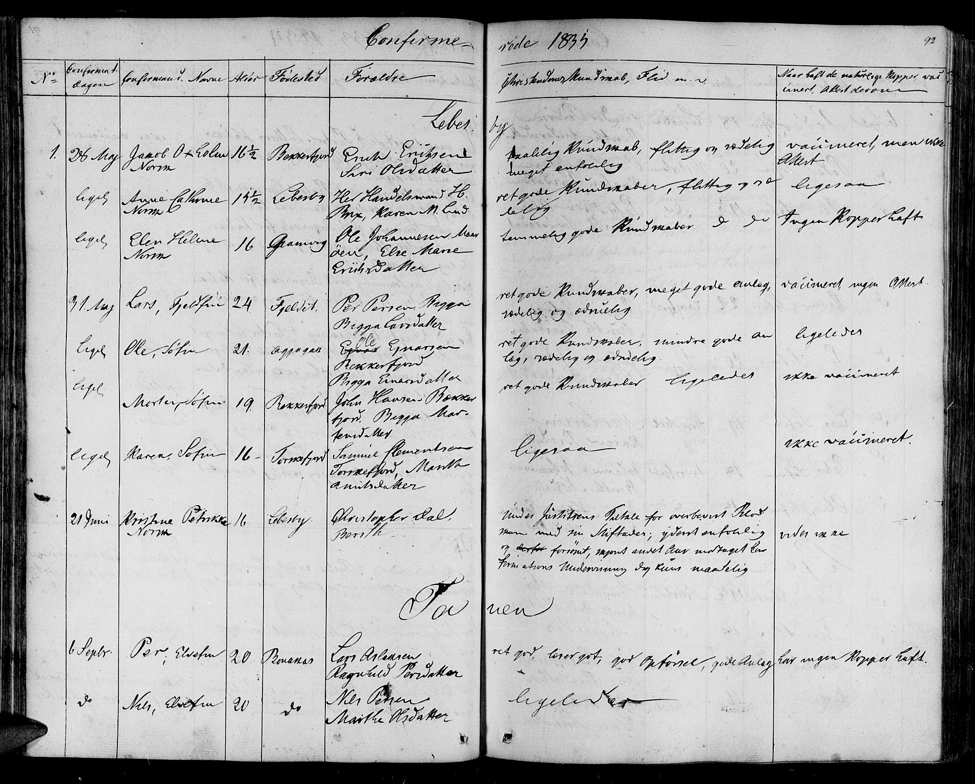 Lebesby sokneprestkontor, SATØ/S-1353/H/Ha/L0003kirke: Parish register (official) no. 3, 1833-1852, p. 92