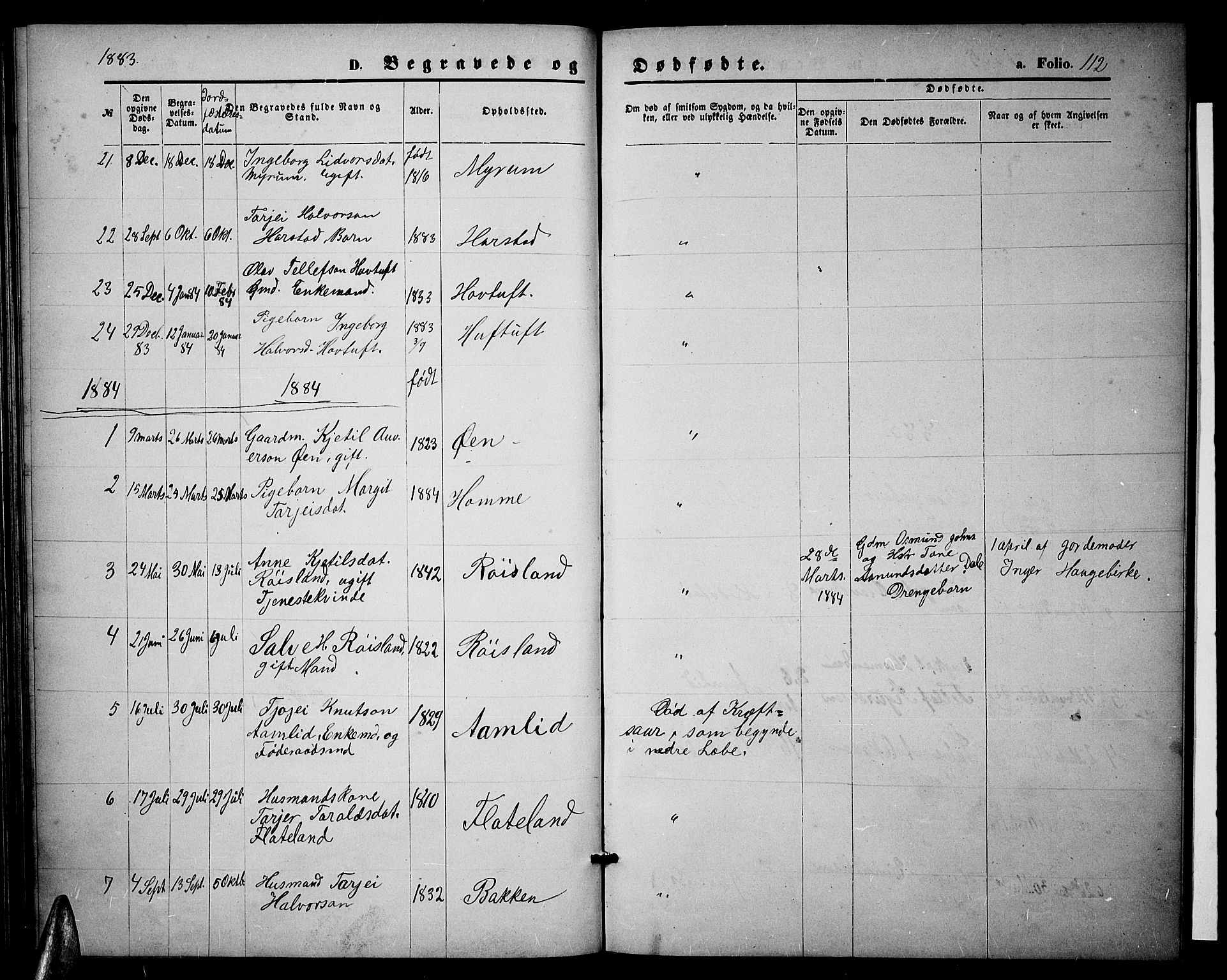 Valle sokneprestkontor, AV/SAK-1111-0044/F/Fb/Fbc/L0003: Parish register (copy) no. B 3, 1871-1890, p. 112