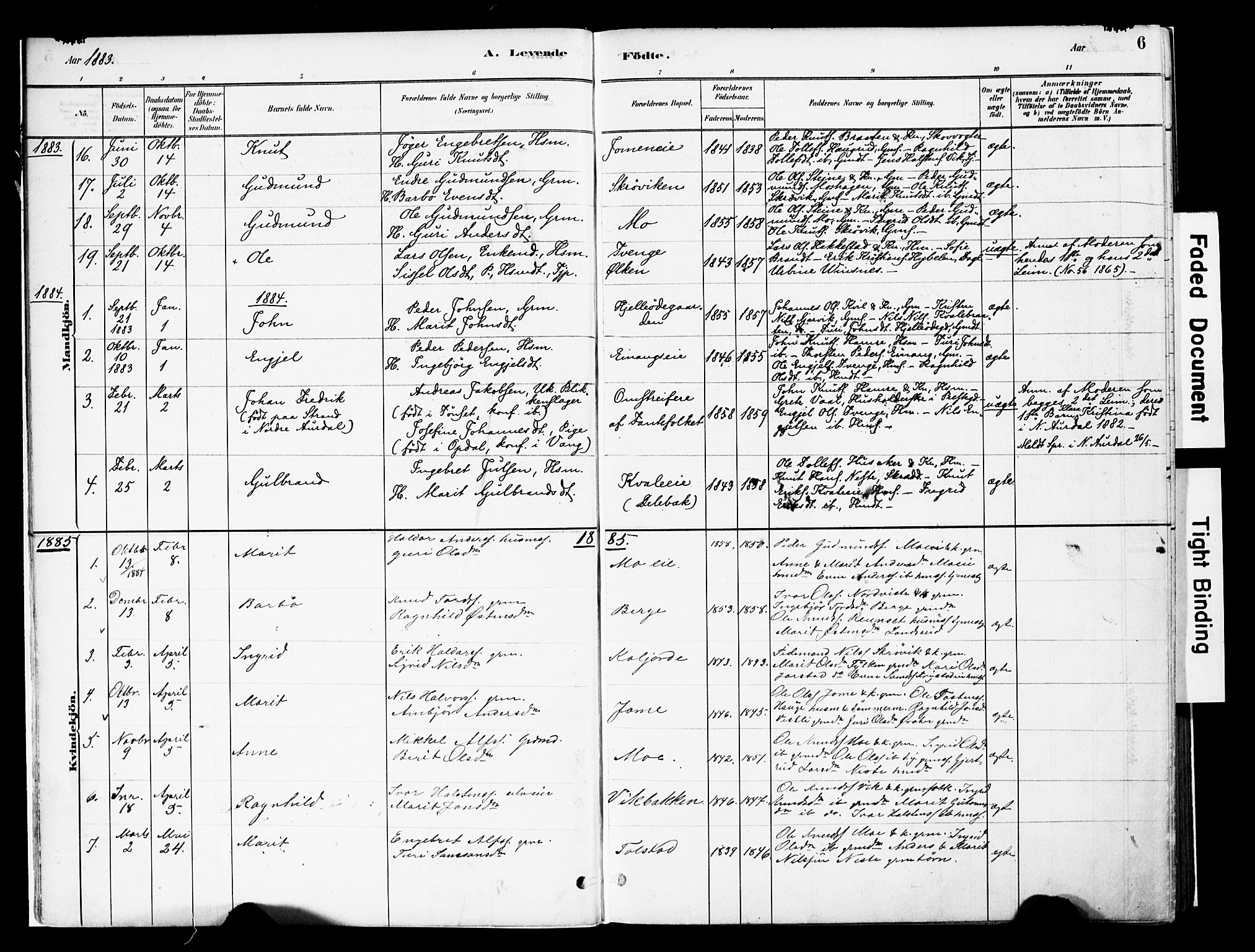 Vestre Slidre prestekontor, SAH/PREST-136/H/Ha/Haa/L0004: Parish register (official) no. 4, 1881-1911, p. 6