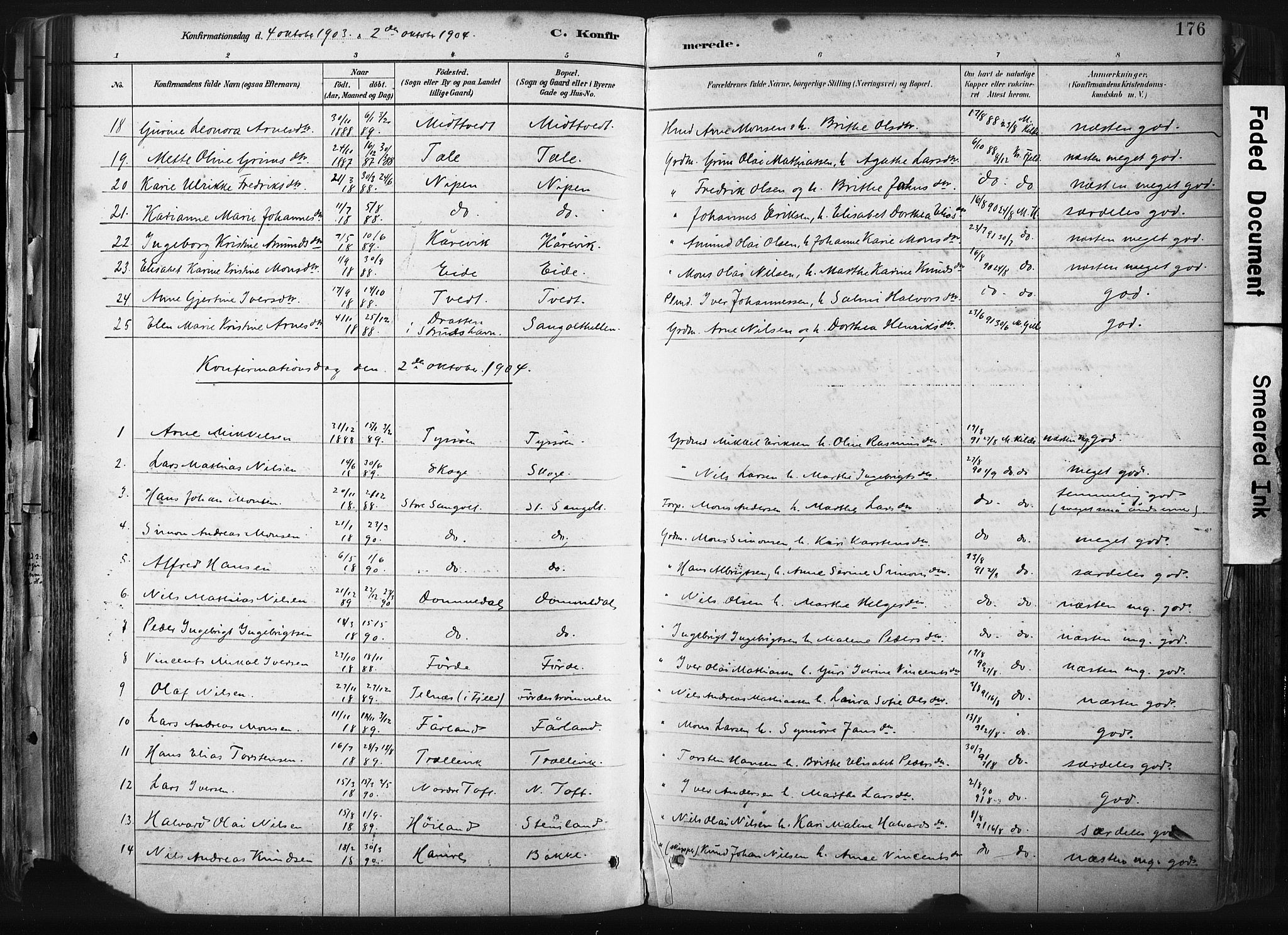 Sund sokneprestembete, AV/SAB-A-99930: Parish register (official) no. B 1, 1882-1907, p. 176