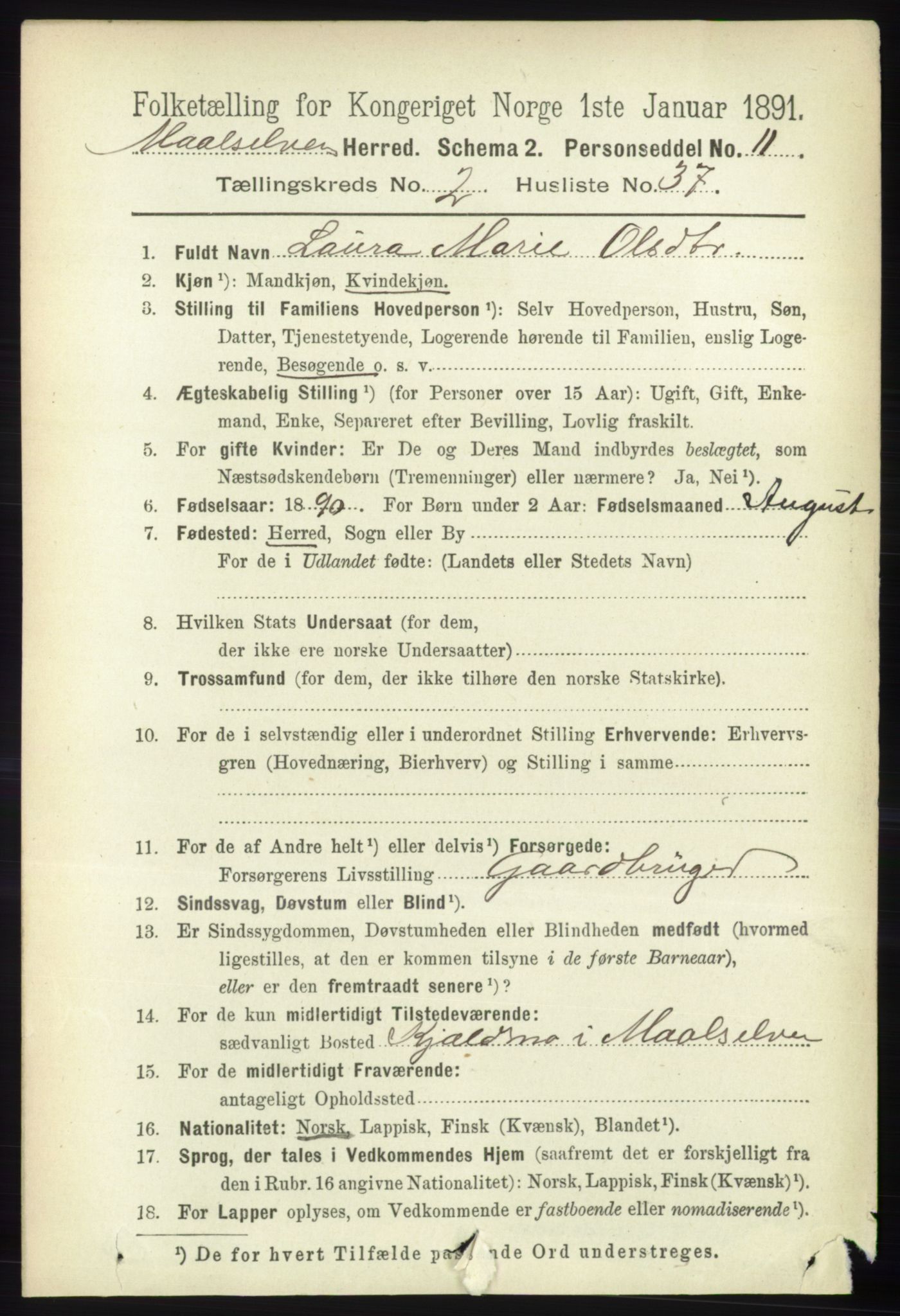 RA, 1891 census for 1924 Målselv, 1891, p. 526