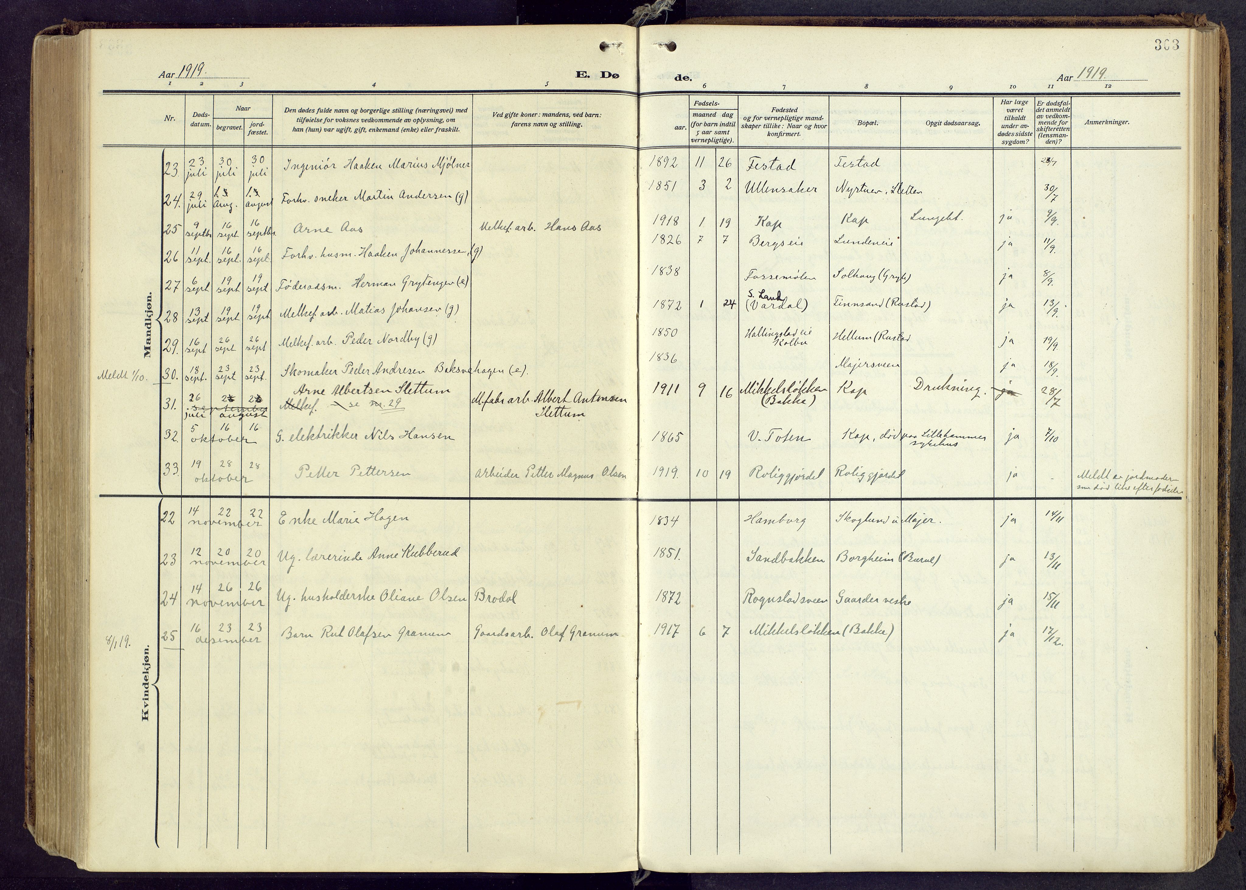 Østre Toten prestekontor, AV/SAH-PREST-104/H/Ha/Haa/L0010: Parish register (official) no. 10, 1910-1920, p. 303