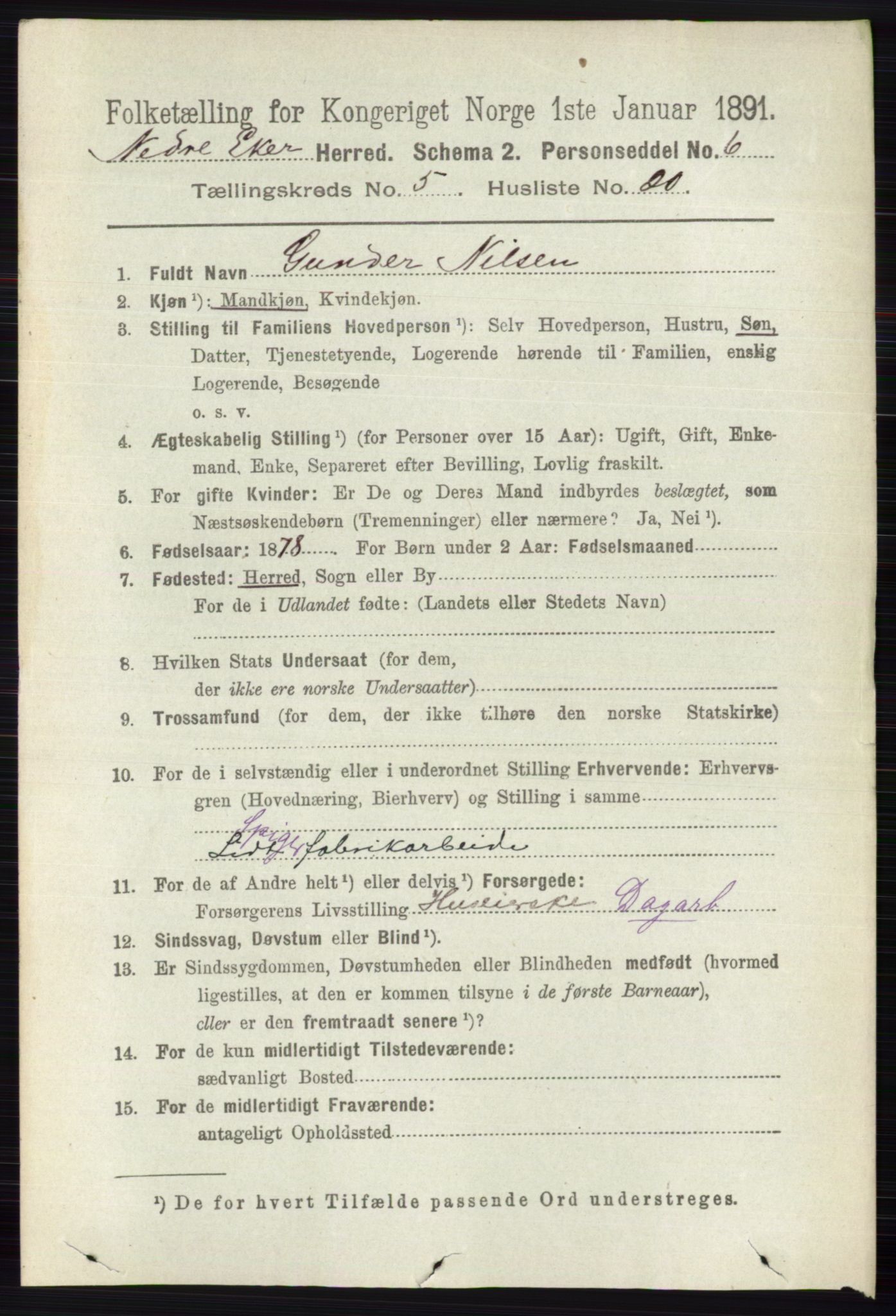 RA, 1891 census for 0625 Nedre Eiker, 1891, p. 2443