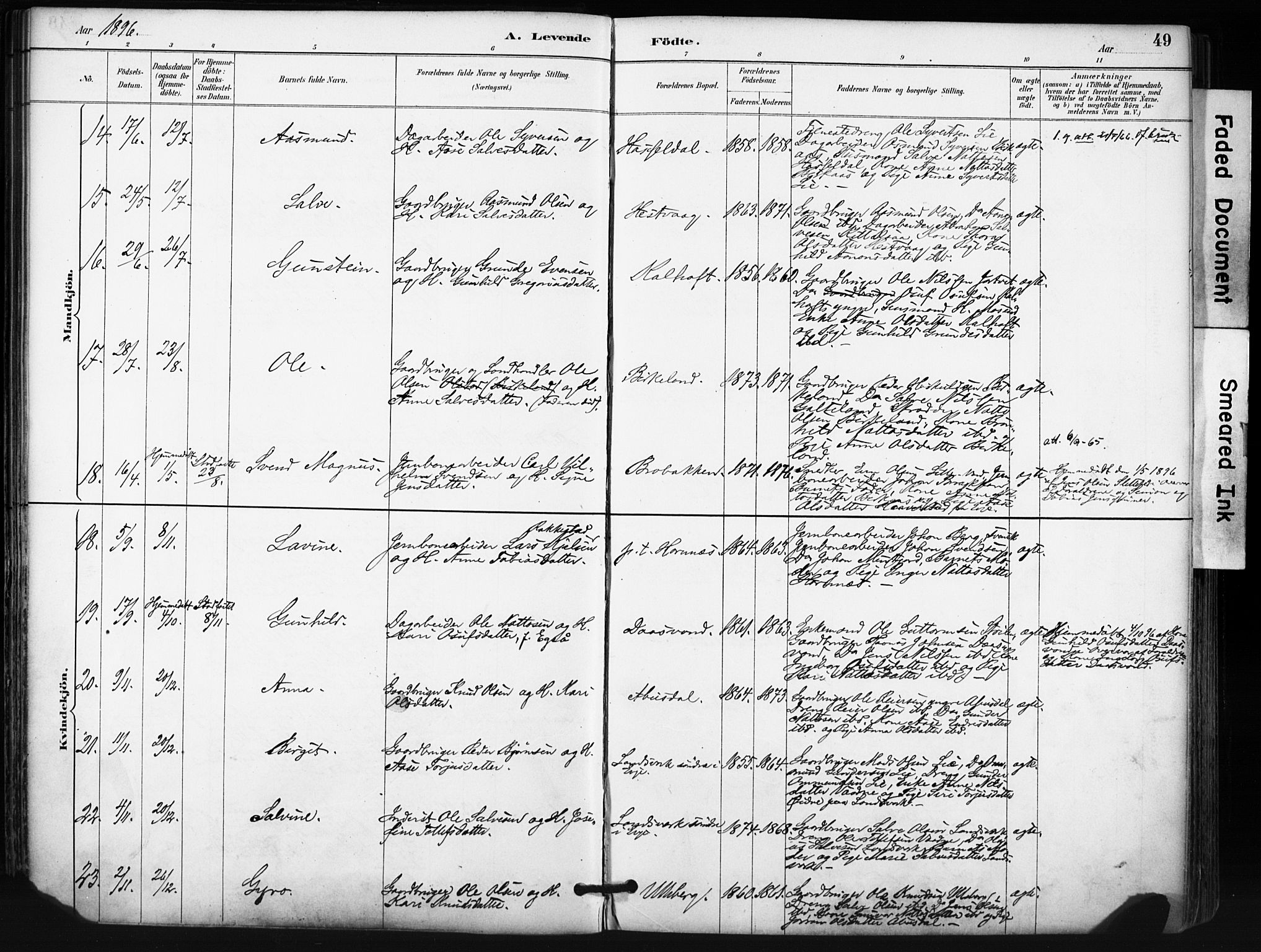 Evje sokneprestkontor, AV/SAK-1111-0008/F/Fa/Fab/L0003: Parish register (official) no. A 3, 1884-1909, p. 49