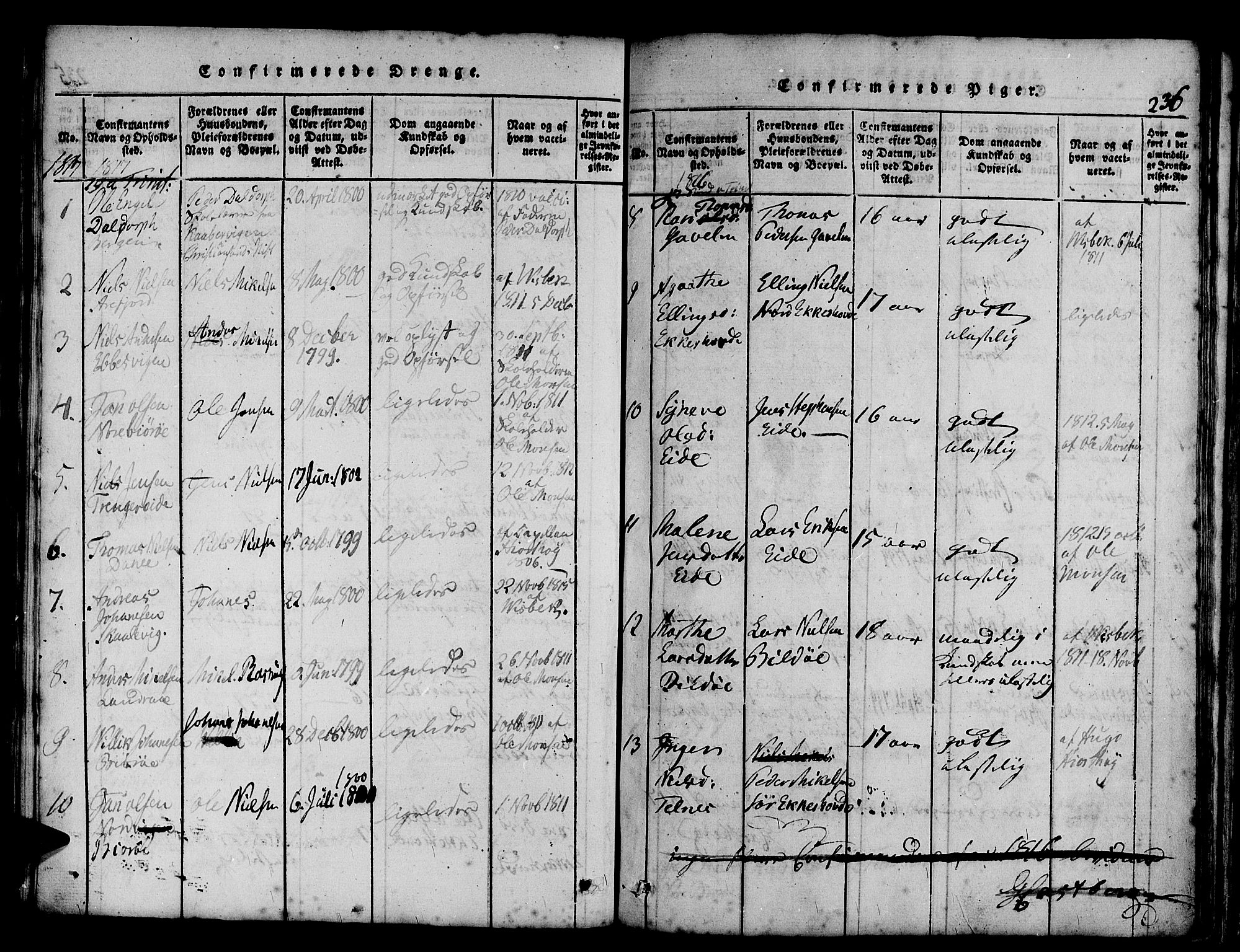 Askøy Sokneprestembete, AV/SAB-A-74101/H/Ha/Haa/Haaa/L0003: Parish register (official) no. A 3, 1815-1825, p. 236